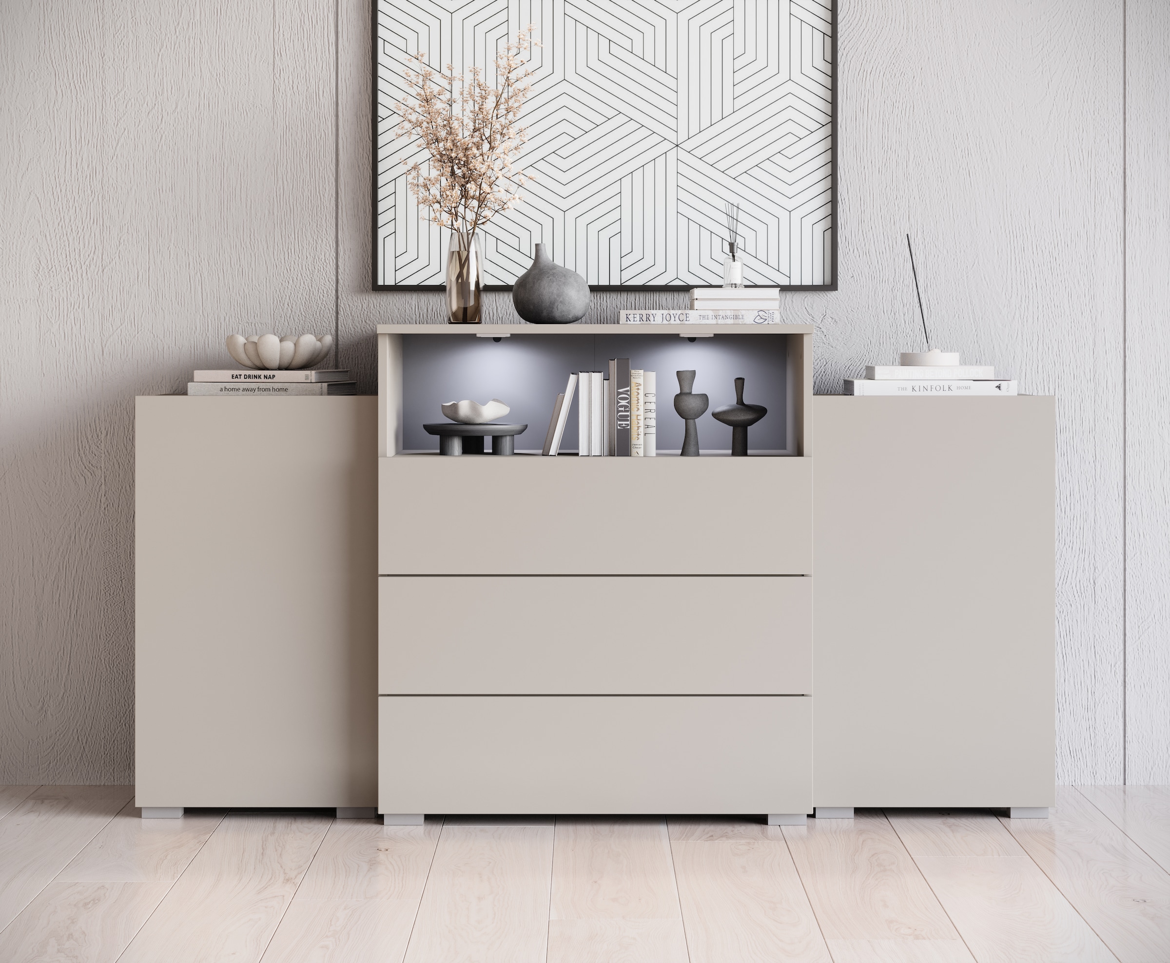 Home affaire Buffet »URBAN III« Commode moderne avec 3 tiroirs et 4 compartiments, largeur 150 cm