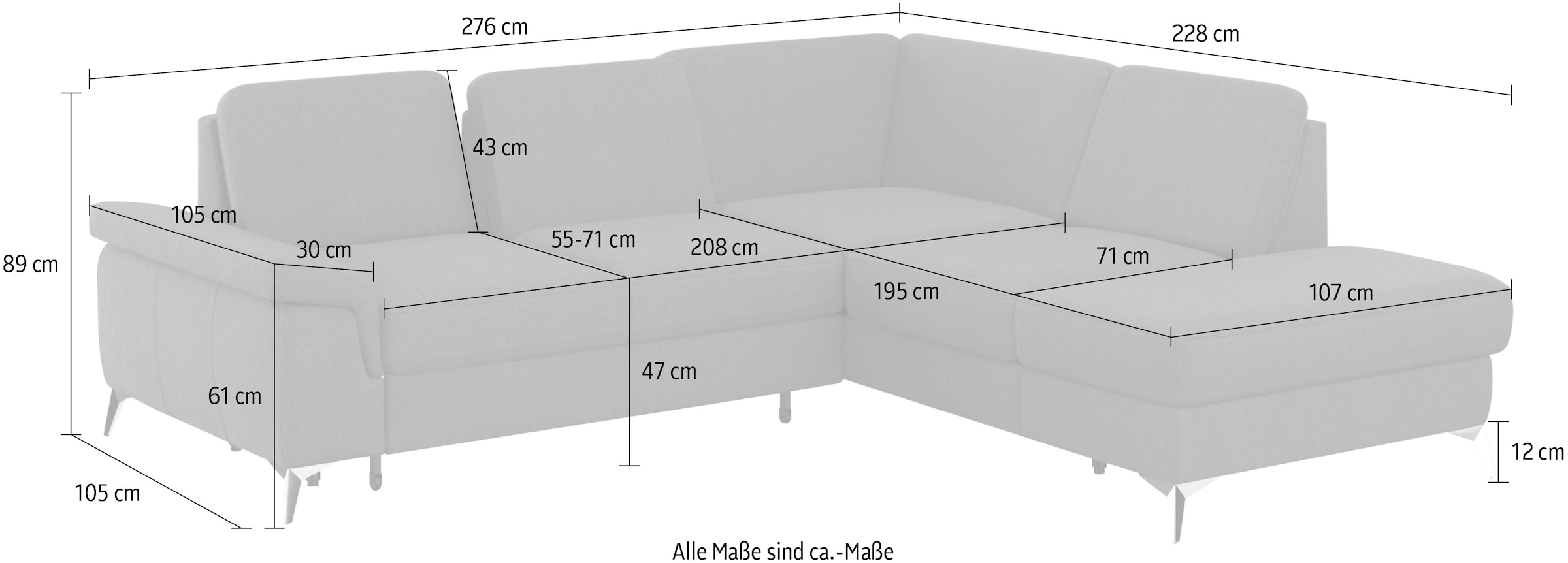 sit&more Canapé d'angle »Padua L-Form« inklusive Sitztiefenverstellung, Armteilfunktion und Federkern