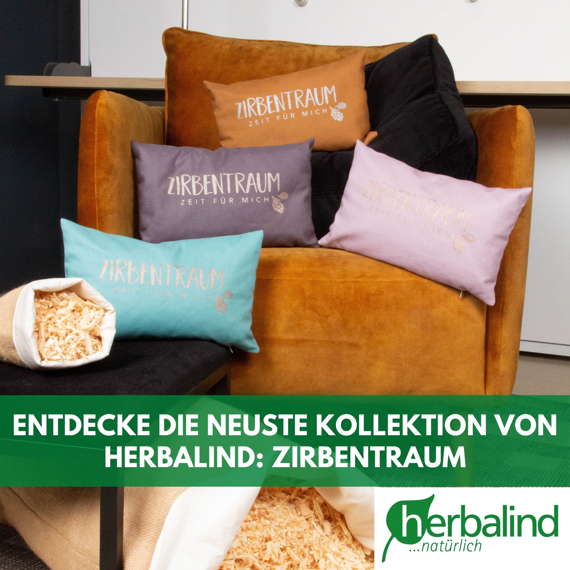 herbalind Oreiller en pin cembro »Zirbentraum in Anthrazit/Roségold 30x20 mit Reissverschluss - Gefüllt« mit hochwertigen Zirbenholzflocken 100% Baumwolle - Made in Germany