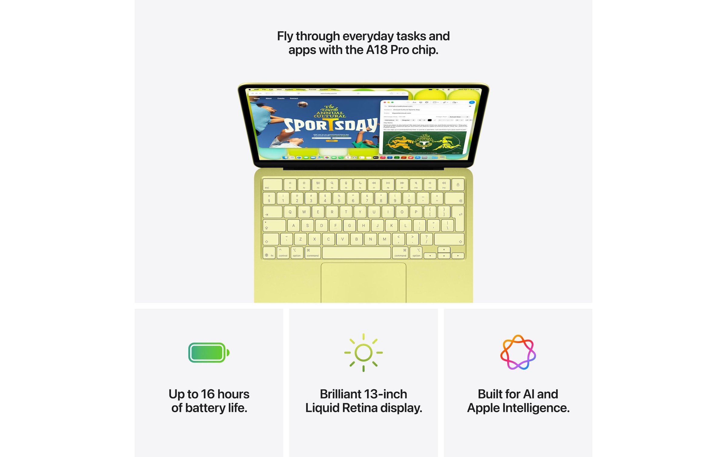 Apple »13 MacBook Neo (A18 Pro) 5C GPU /256 GB / 8 GB« 33,02 cm / 13 ″ Apple A18 Pro 256 GB SSD Integrierte NPU (Neural Processing Unit)