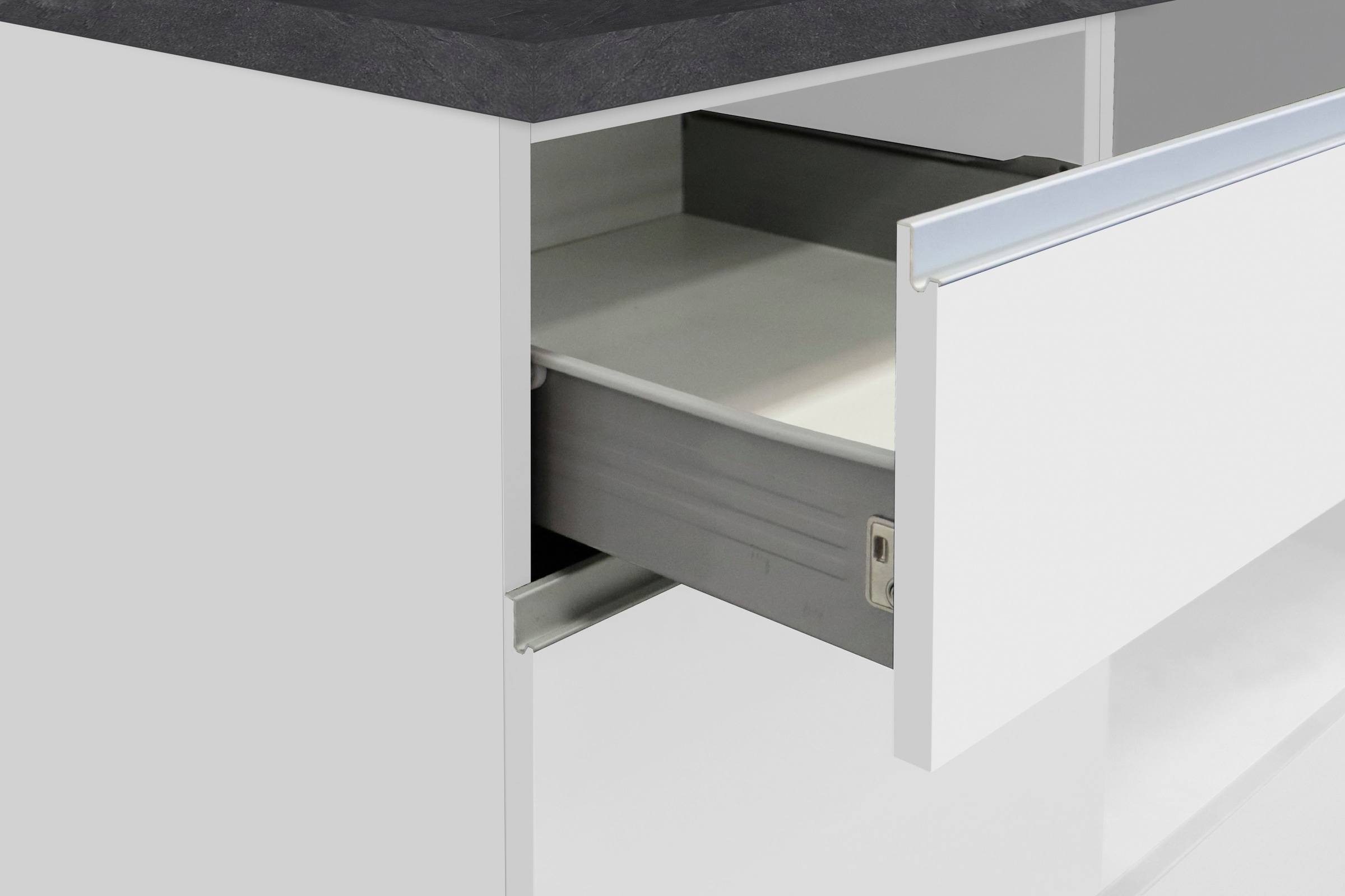 KOCHSTATION Kitchenette »KS-Sole« Breite 256 cm, Hängeschränke mit Milchglas, ohne E-Geräte