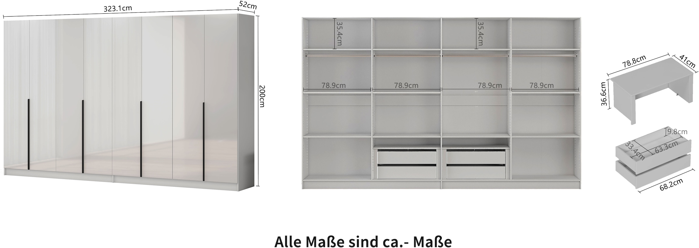 GOODproduct Kleiderschrank »Annor Schlafzimmerschrank Breite 323 cm hochglanz Schrank Garderobe« Drehtürenschrank mit perfekter Innenausstattung - elegante Türgriffe