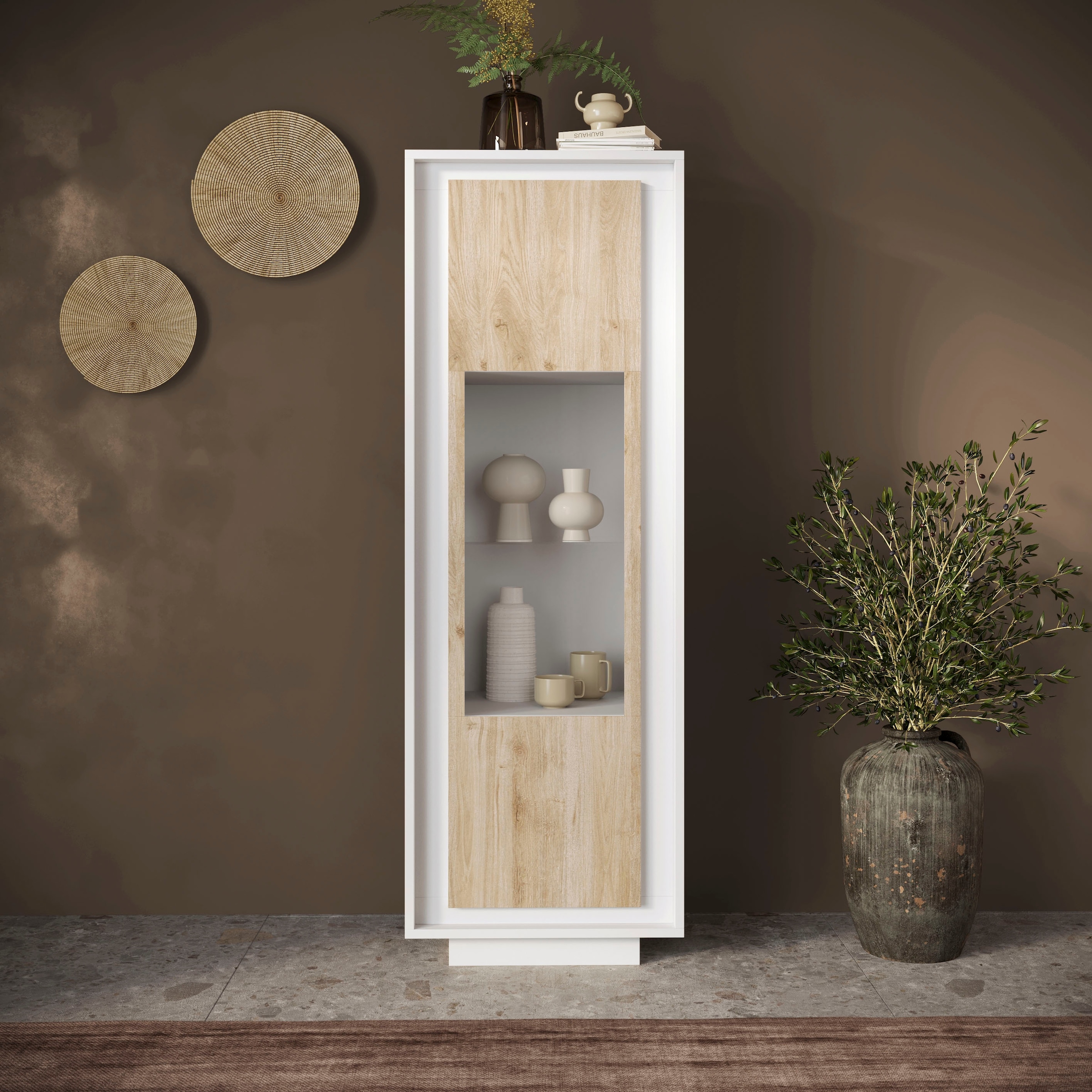 Home affaire Vitrines »Sky, B/H 67/197 cm, Vitrinenschrank/Standvitrine/Glasvitrine, 1 Tür« Fermeture douce, corps et façade épais de 22 mm, aspect cadre