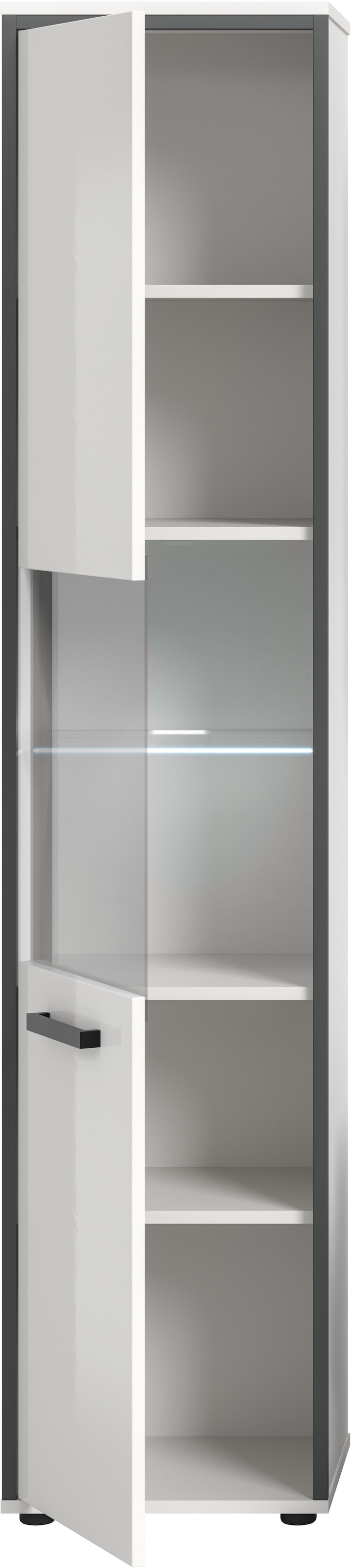 welltime Armoire haute »KAJO, hochglanz Front, inkl. Beleuchtung, Glastür, 6 Fächer« 2 cuis tlg. Badschrank, Hochschrank, Bad, Badezimmer