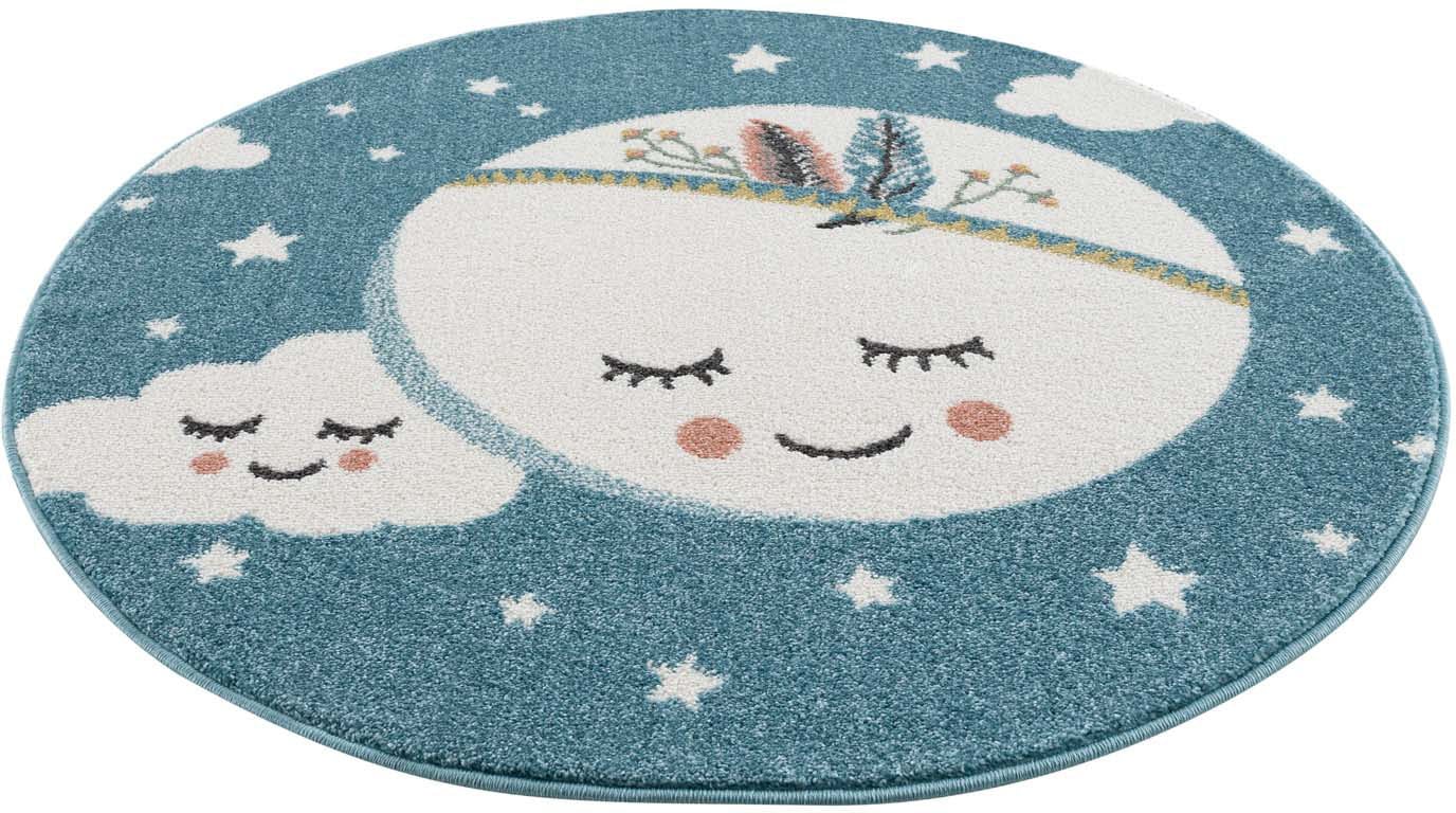 Carpet City Tapis pour enfants »Anime9383« Rond 11 mm Höhe Sternen-Teppich mit Mond, Weicher Flor, Pflegeleicht, Kinderzimmer