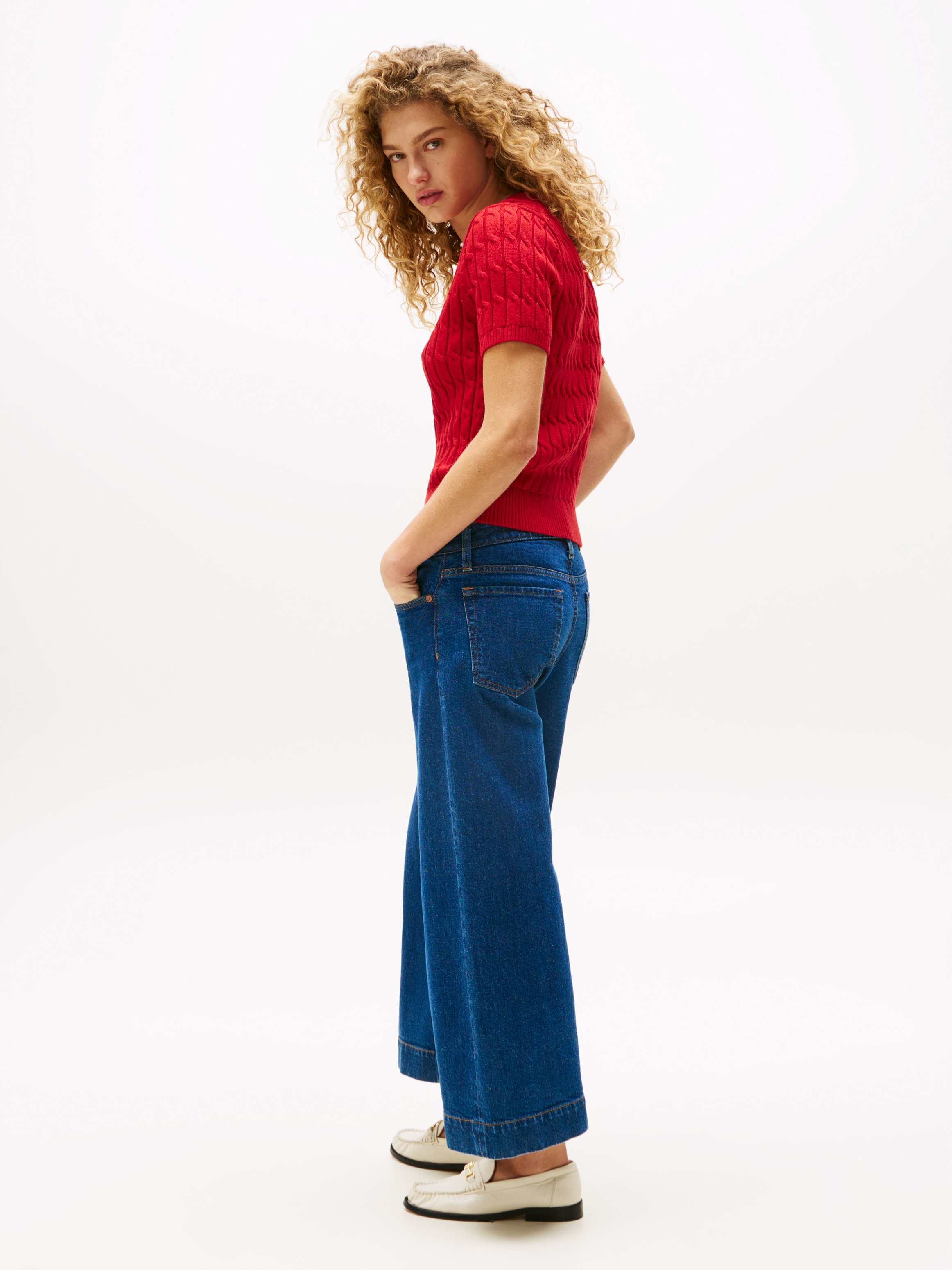 Tommy Hilfiger Kurzarmpullover »CO CABLE MID GG S/S C-NK SWT« mit Zopfmuster