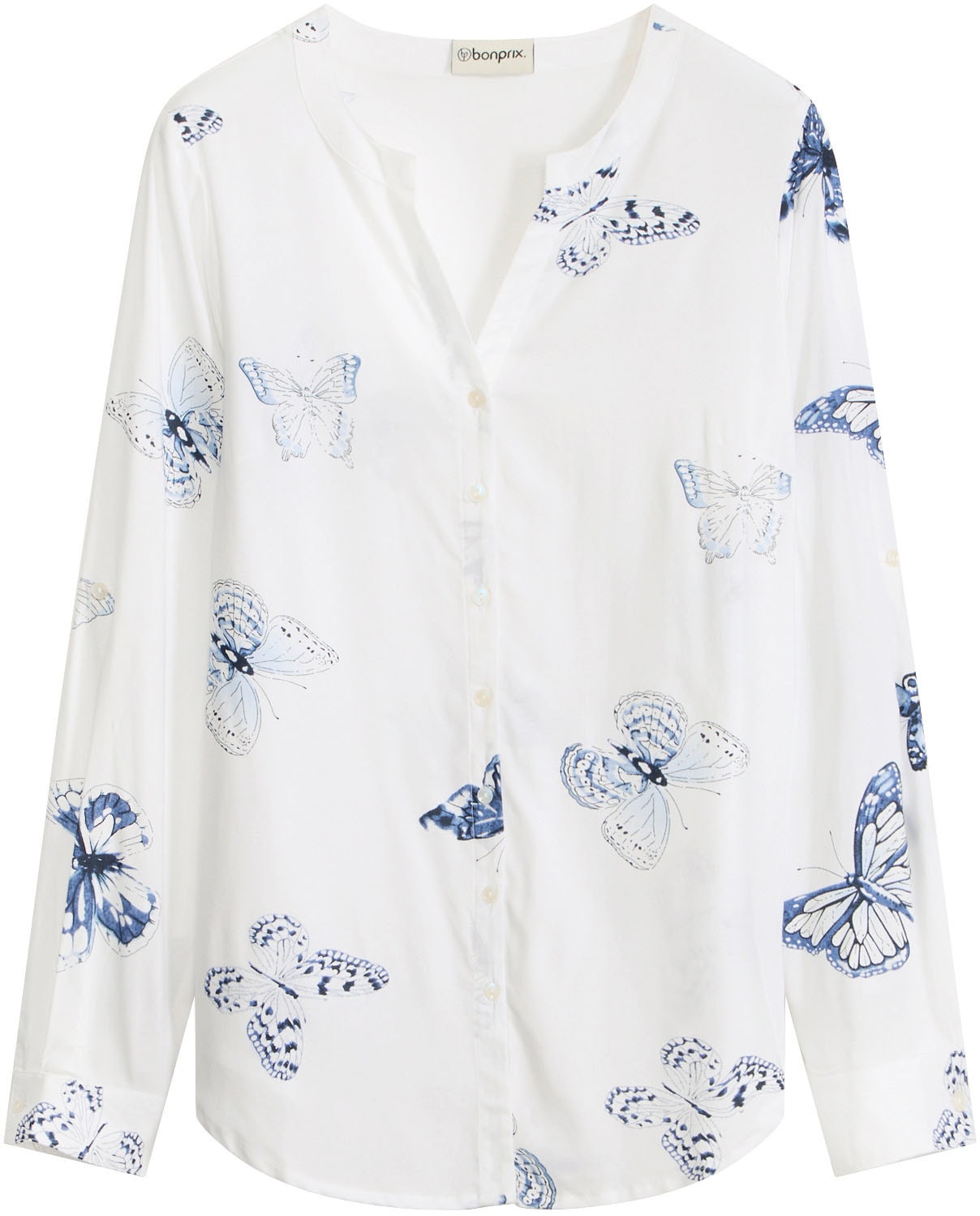 bonprix Blouse à pression 1 coupe tunique près du corps, en viscose, manches retroussables