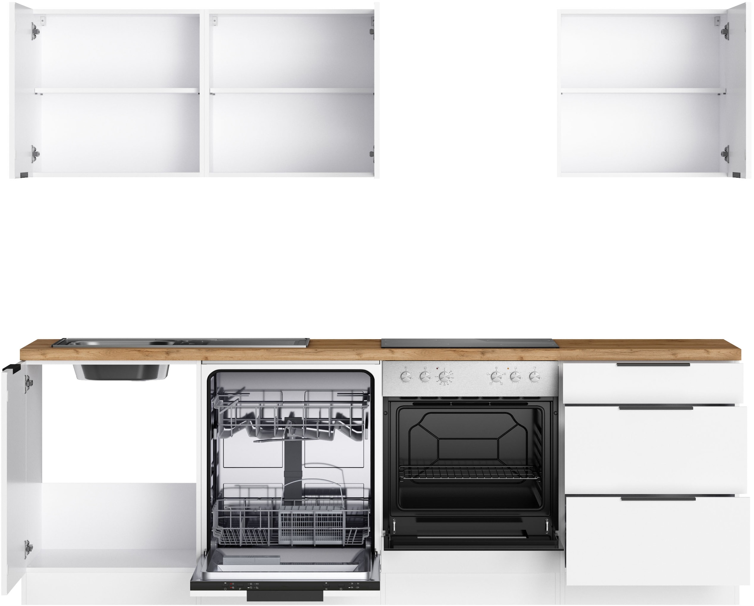 KOCHSTATION Kitchenette »KS-Lagos2, Breite 240 cm« au choix avec appareils électriques, avec plan de travail épais de 38mm