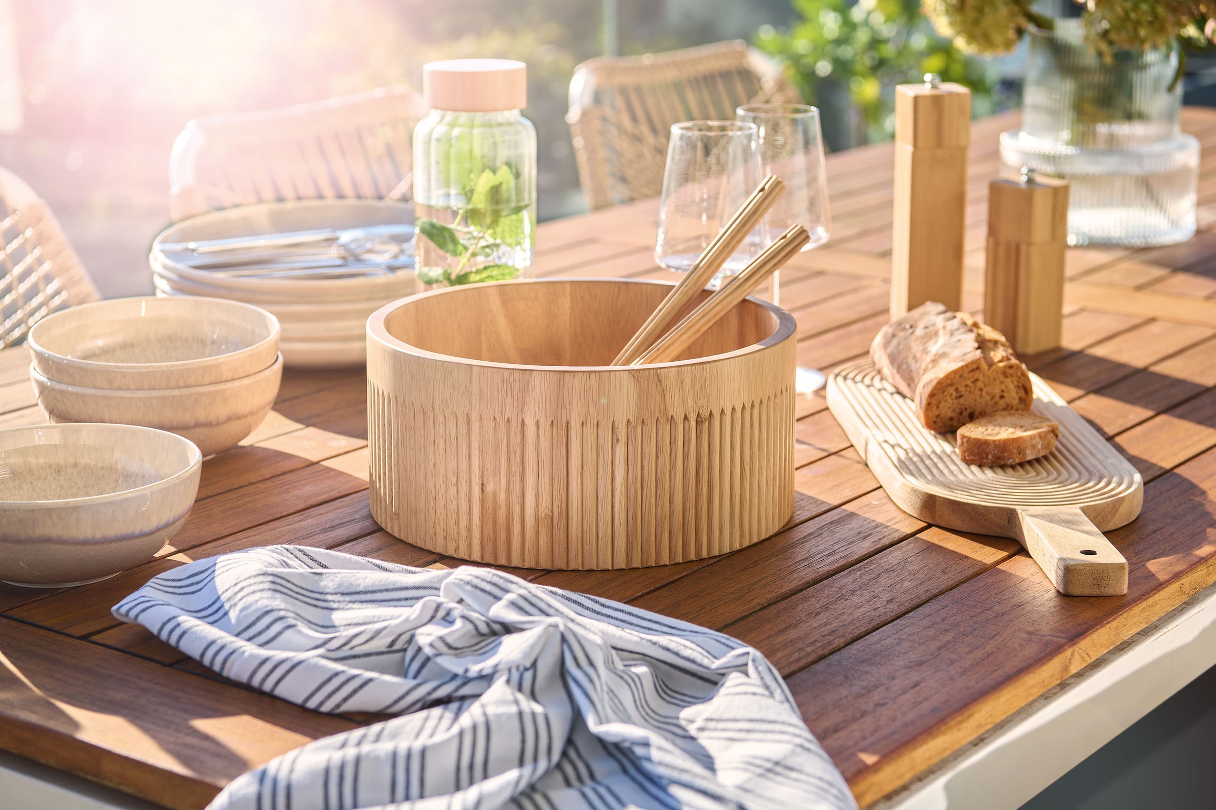 Zeller Present Schale 1 Stk. aus Holzwerkstoff Rillenmuster, Bambus, Ø 27 cm