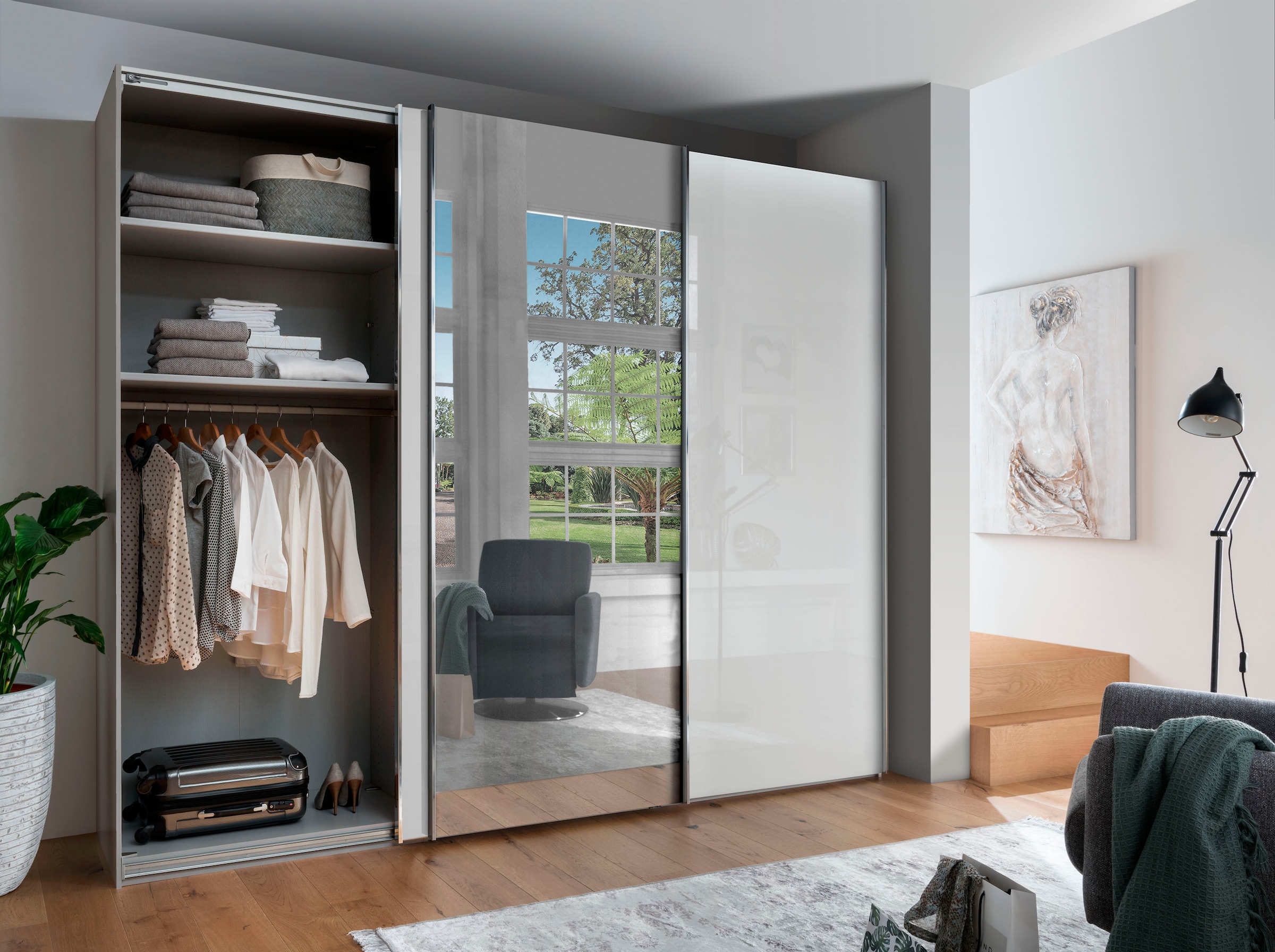 WIEMANN »Monaco, Kleiderschrank, Schrank, Wäscheschrank, mit Schiebetüren« 2 Breiten, 2 Höhen 216/236 cm auswählbar, MADE IN GERMANY,  hochwertige Glas- und Spiegelfront, variable Inneneinteilung