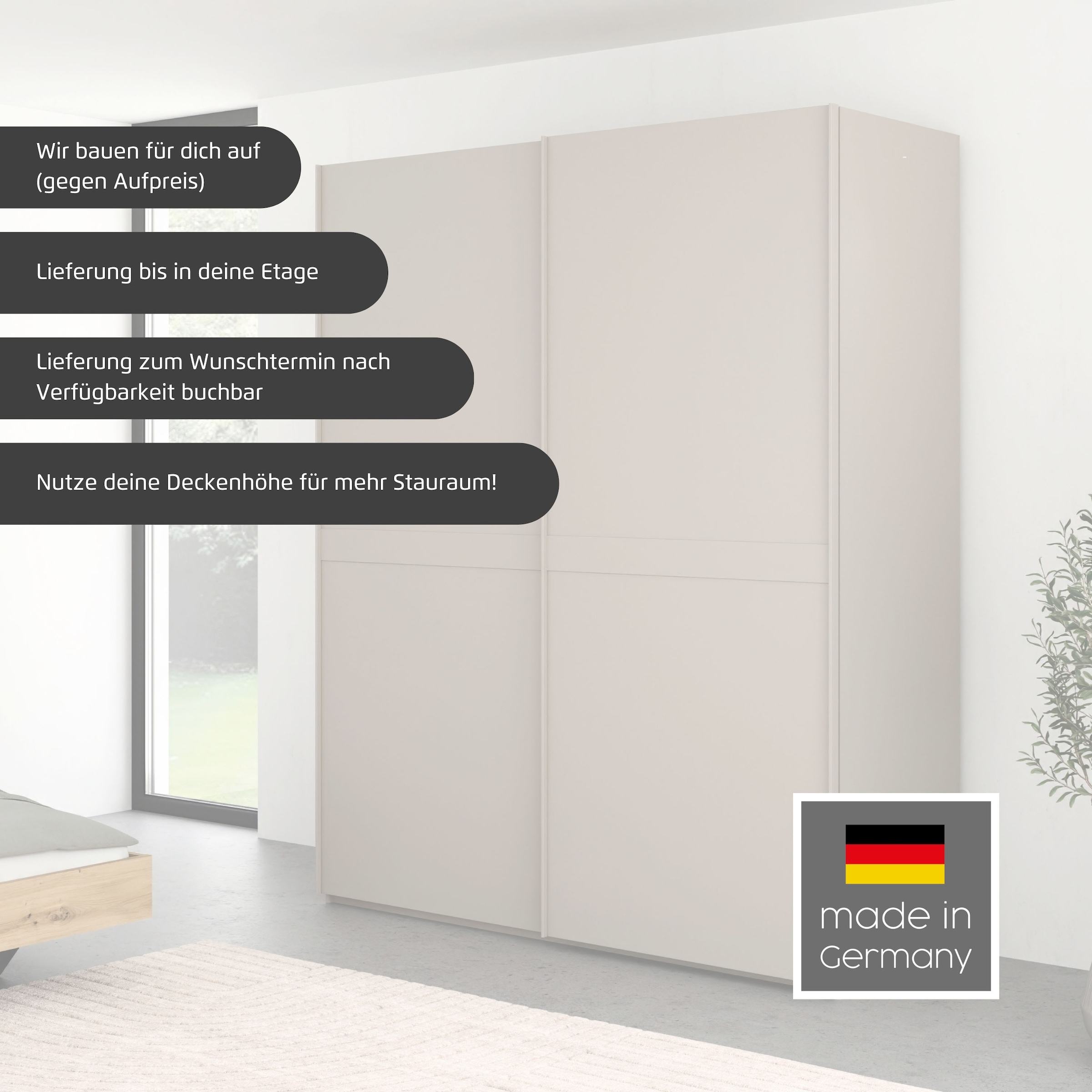 rauch Schwebetürenschrank »Kleiderschrank Schrank Garderobe Schlafzimmerschrank SCALE-LINE« edle Optik mit Bauchbinde in Korpusfarbe Dekorfront MADE IN GERMANY