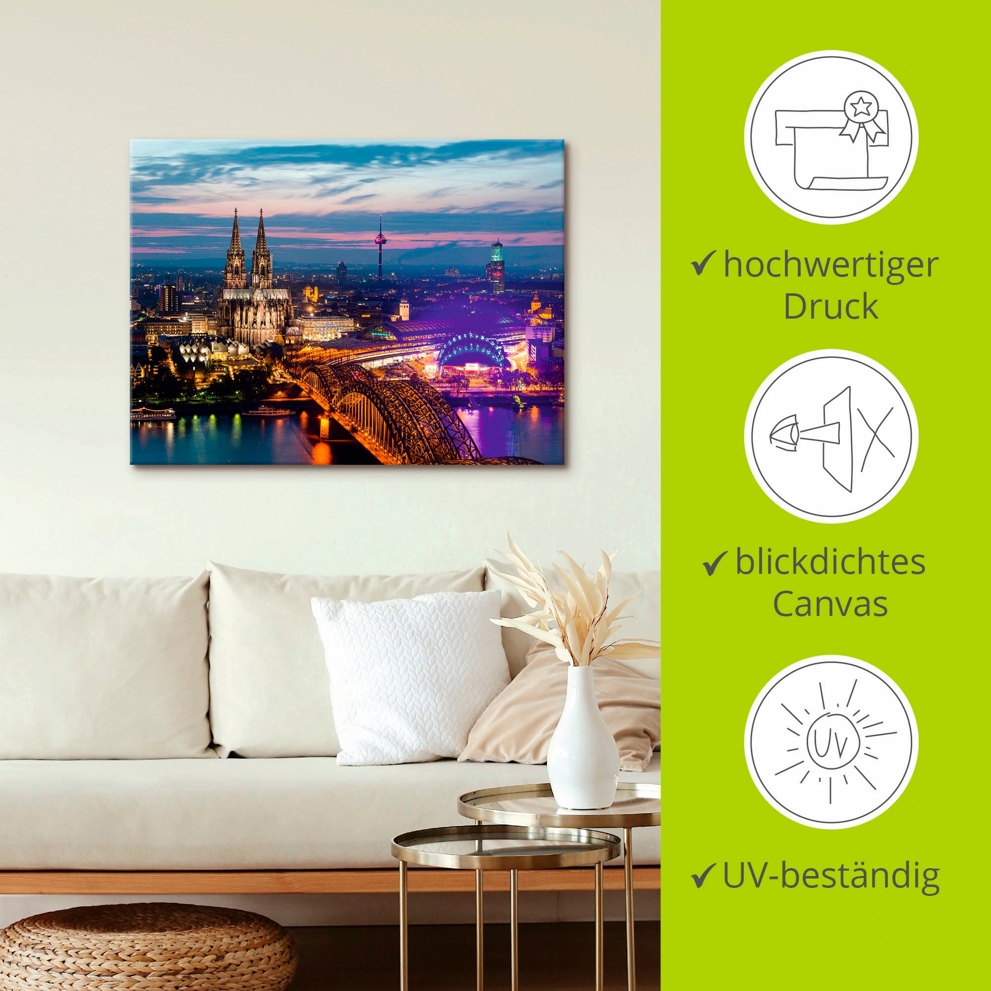 Artland Leinwandbild »Köln Panorama am Abend« Deutschland 1 Stk. tlg. auf Holzrahmen gespannt