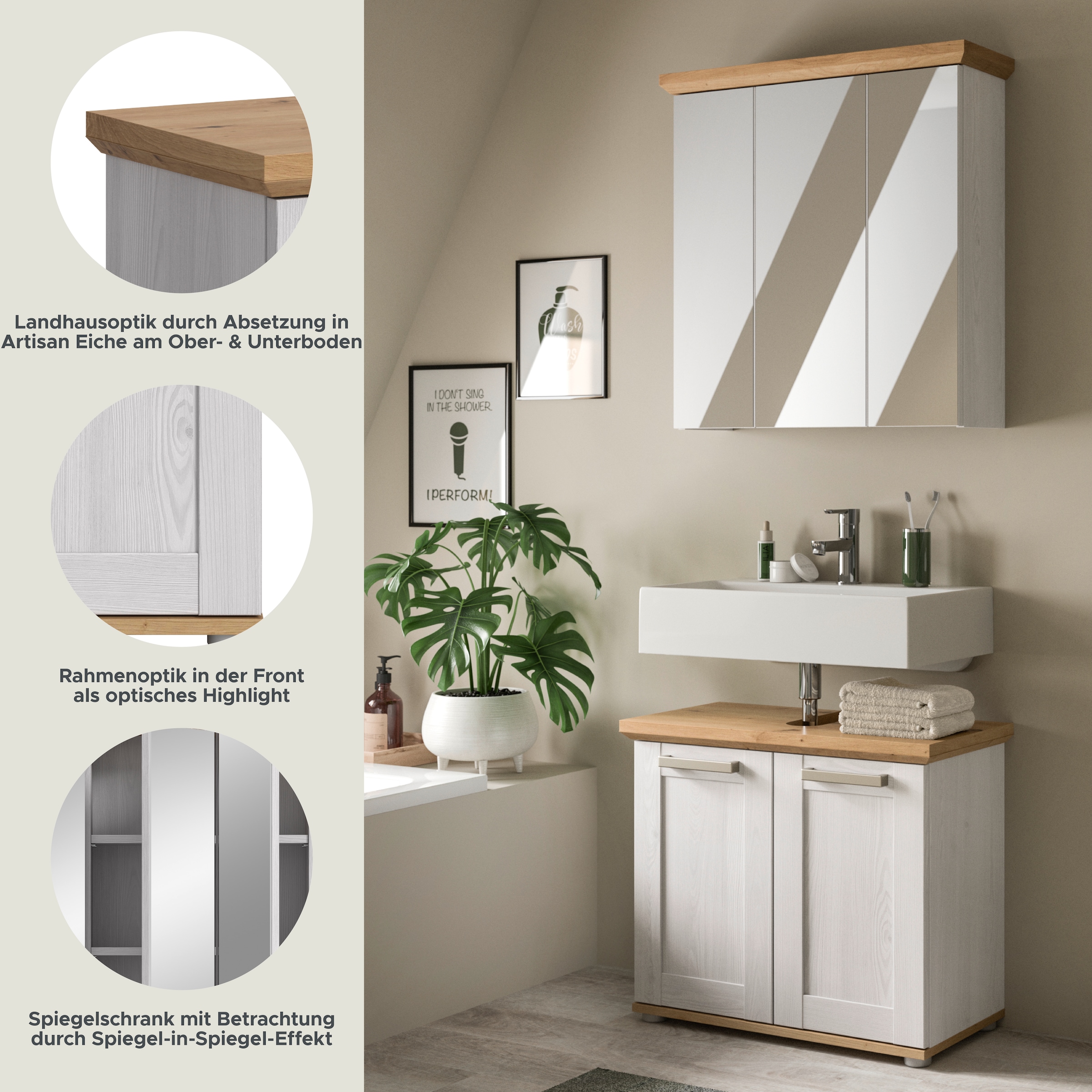 welltime Ensemble de meubles de salle de bain »COSENZA« best. aus: 1 Spiegelschrank, 1 Waschbeckenunterschrank, 2 cuis tlg.