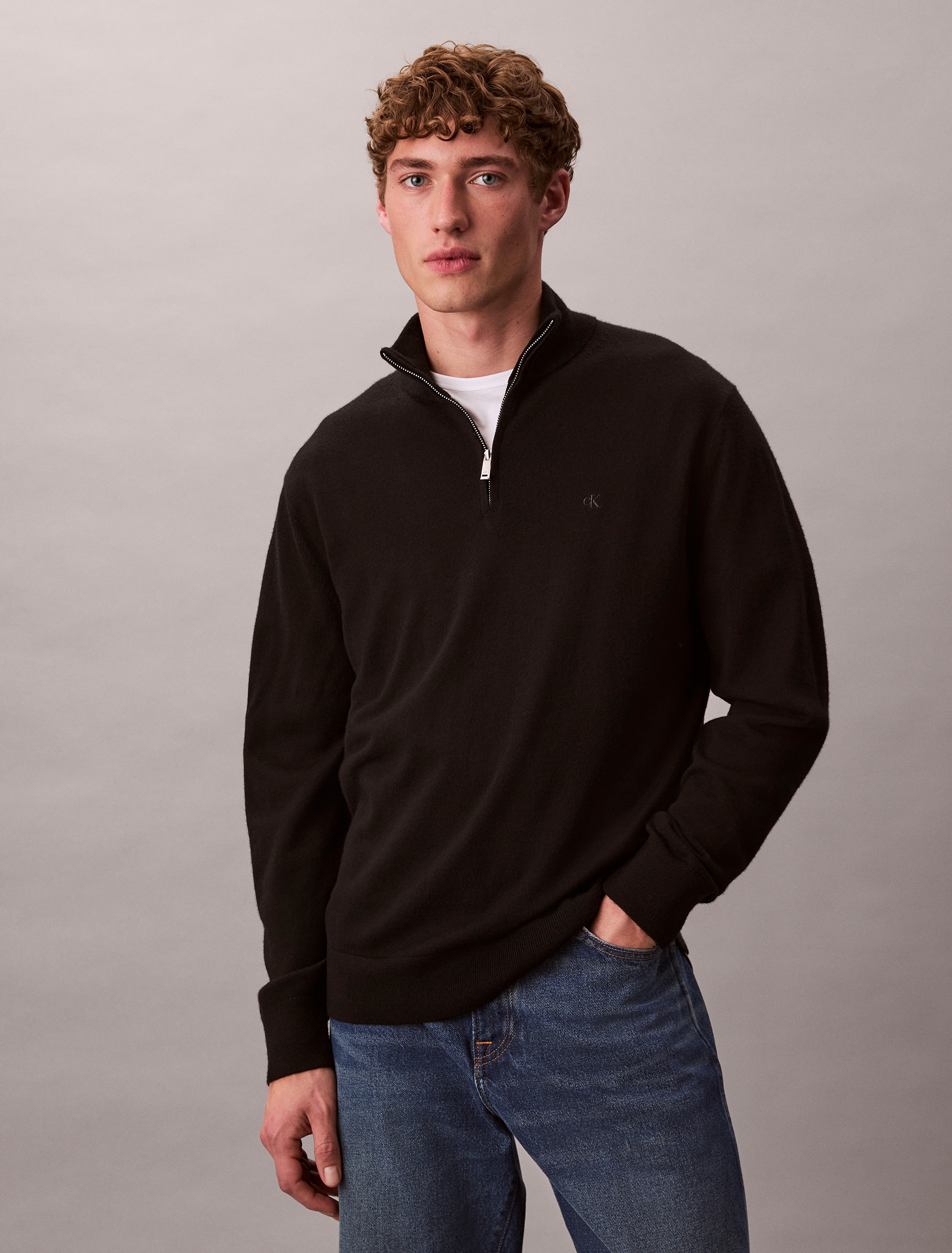 Calvin Klein Pull à col montant »LS 100% MERINO QZ 14GG« Mit Rundhalsausschnitt, regular fit