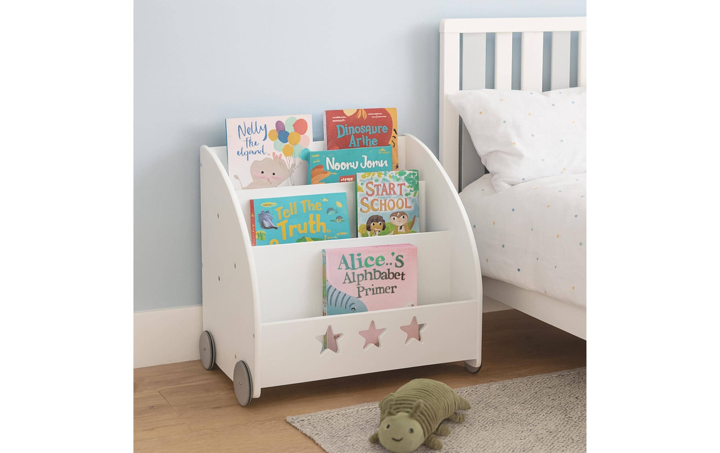 relaxdays Bücherregal »für Kinder, fahrbar« Rollbares Bücherregal mit Sternmuster