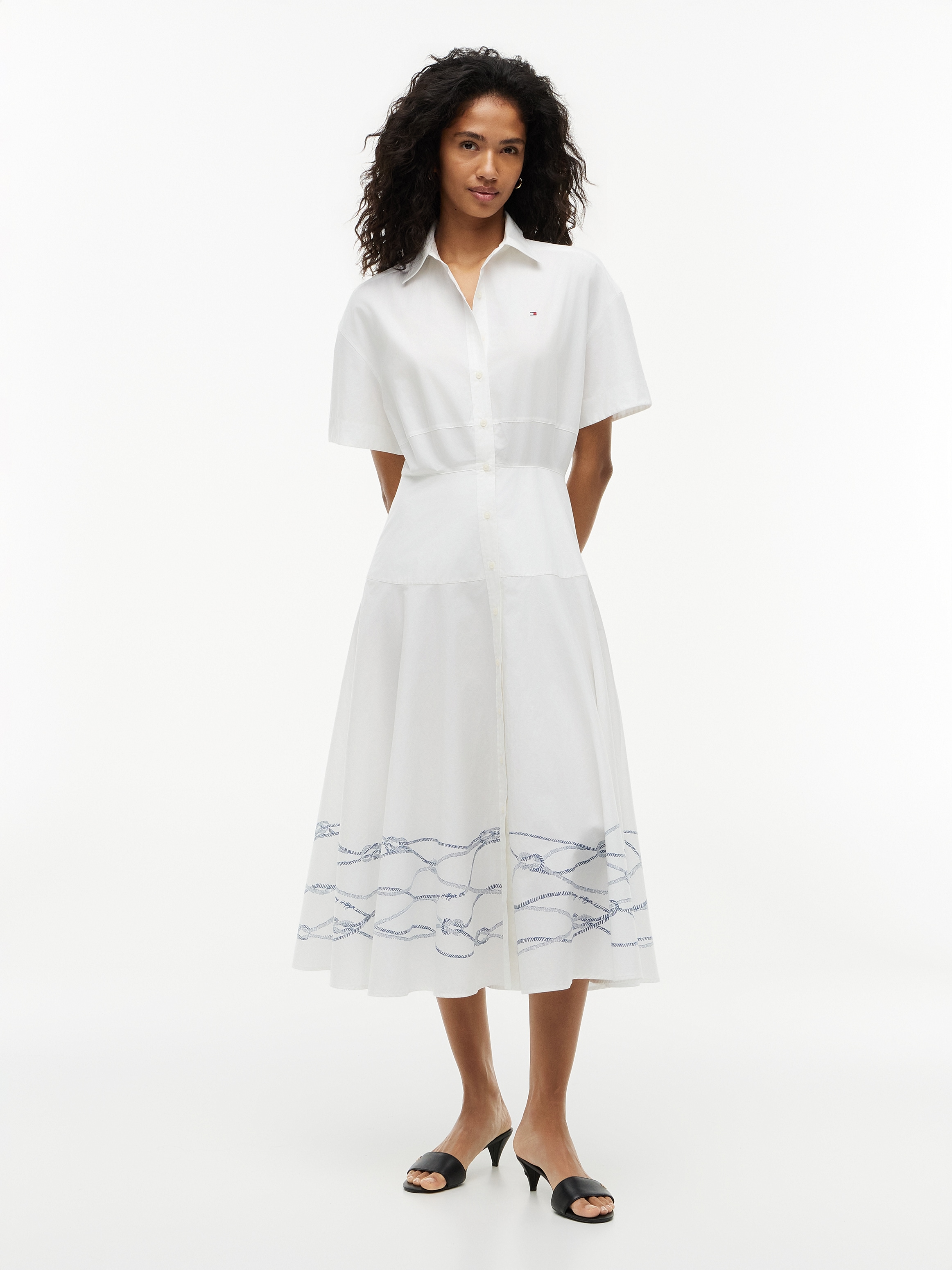 Tommy Hilfiger Blusenkleid »POPLIN FLRE SS MIDI SHRT DRS« Ohne Tasche Baumwolle