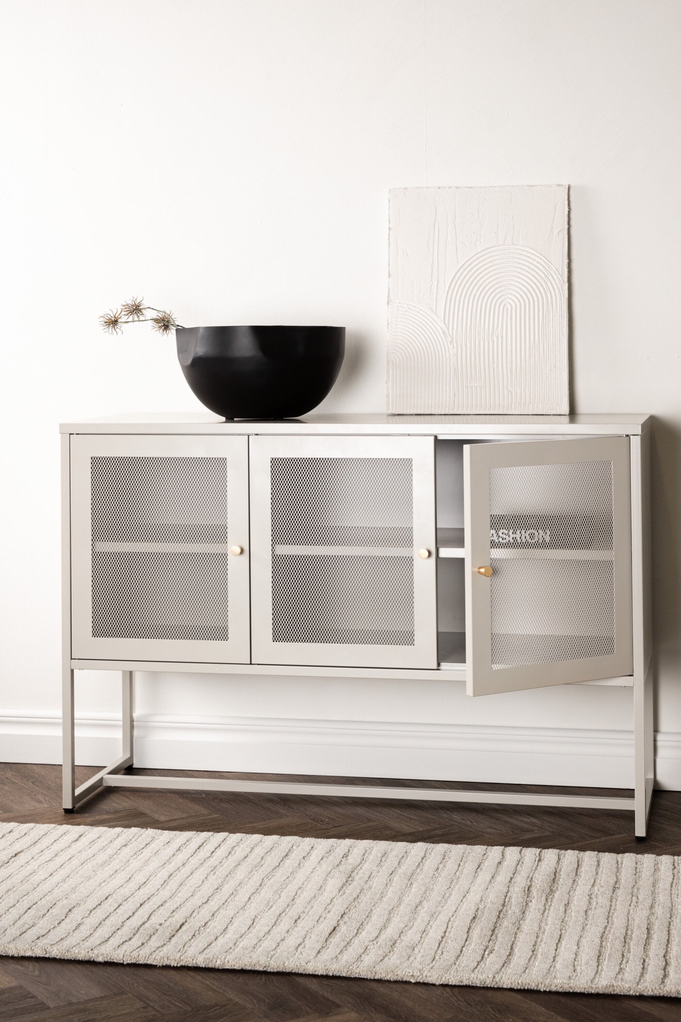 Venture Home Sideboard »Malla, Sideboard mit Gittertüren, Industrial, Breite 120 cm« Anrichte, Pulverbeschichtung, hohe Beine, 2 Einlegeböden, modern