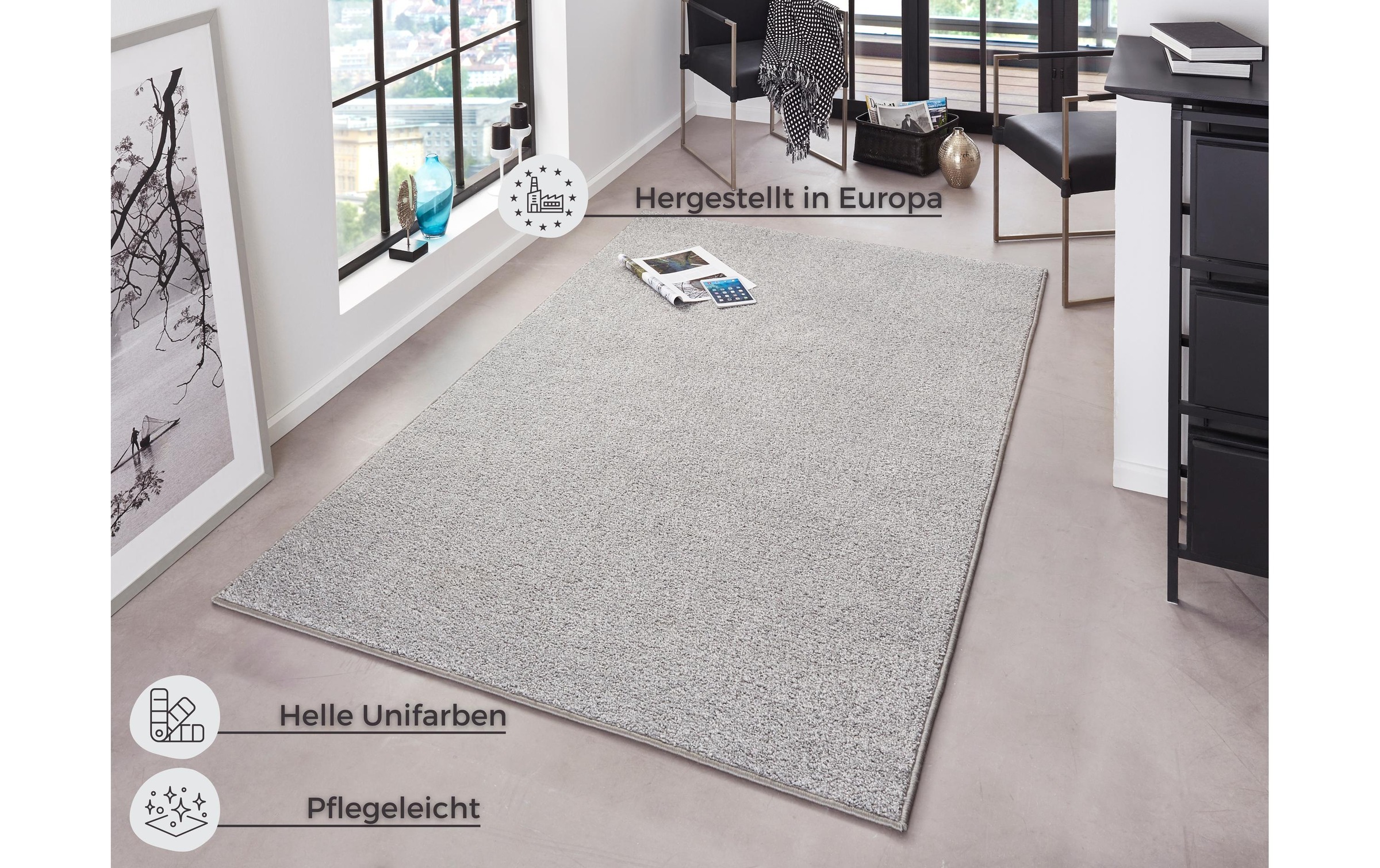 HANSE Home Teppich »Pure 100  Kurzflor« rechteckig 13 mm Höhe Kurzflor, uni, umkettelt, Läufer, Wohnzimmer, Kinderzimmer, Flur