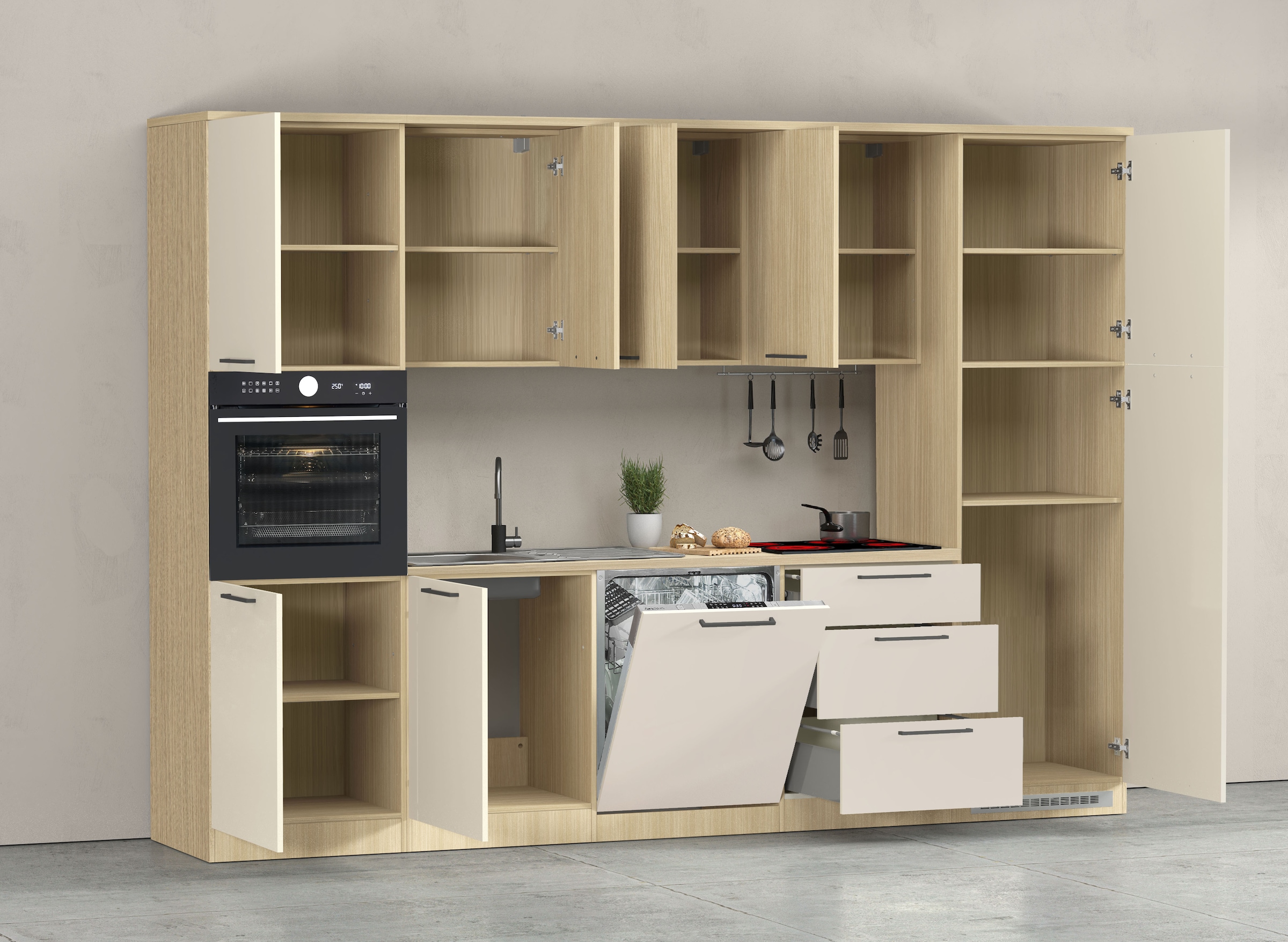 KOCHSTATION Kitchenette »KS-Luna, Einbauküche, Zeilenküche, Küchenblock« Breite 300 cm, wahlweise mit Hanseatic-E-Geräten, APL 35mm stark