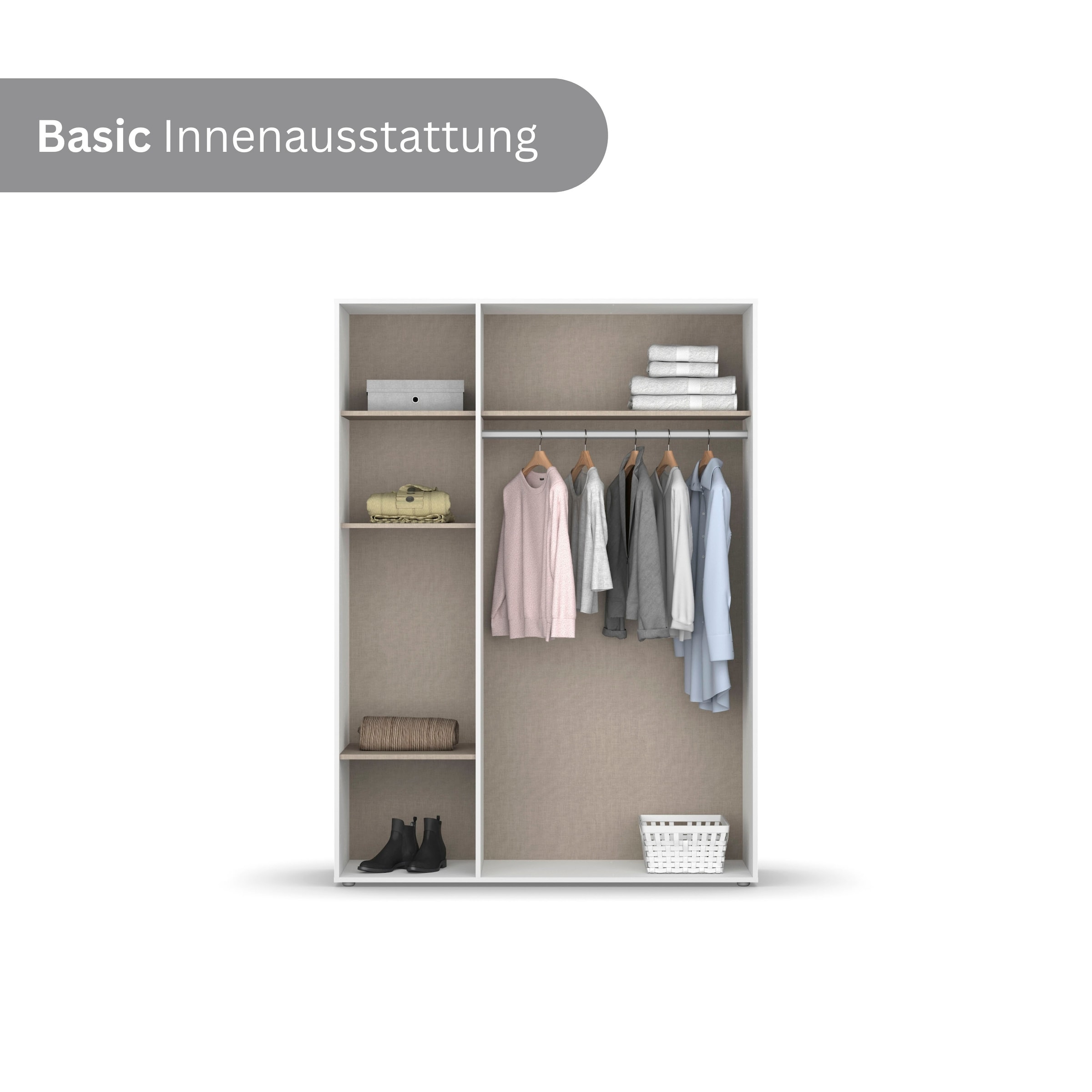 rauch Drehtürenschrank »Kleiderschrank Schrank Garderobe SHINJO Breiten 93/140/187 cm« in 3 verschiedenen Ausstattungen BASIC/CLASSIC/PREMIUM,  Griffe und Füsse aus Massivholz, viel Stauraum MADE IN GERMANY