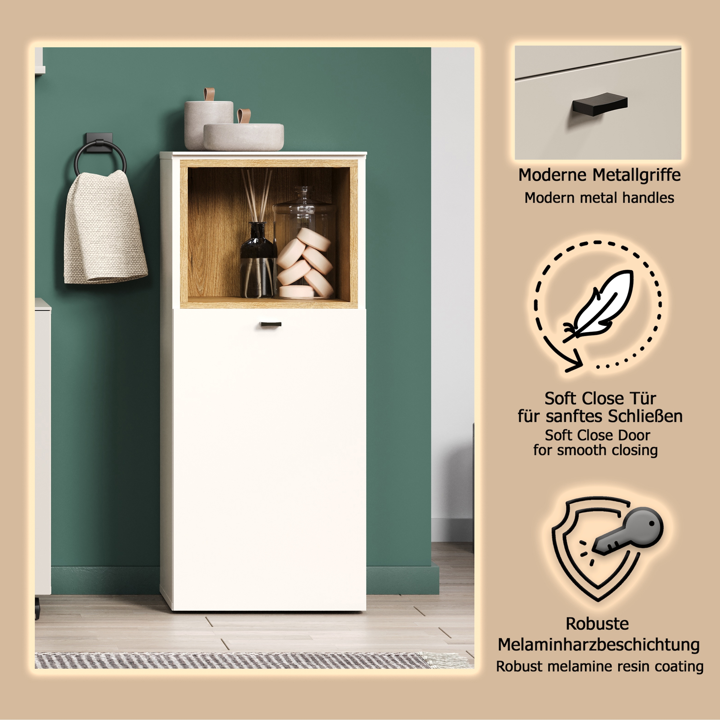 welltime Armoire basse »San Pedro« 1 cuis tlg. Standschrank mit Soft-Close Funktion - (B/T/H) 40/31/95 cm