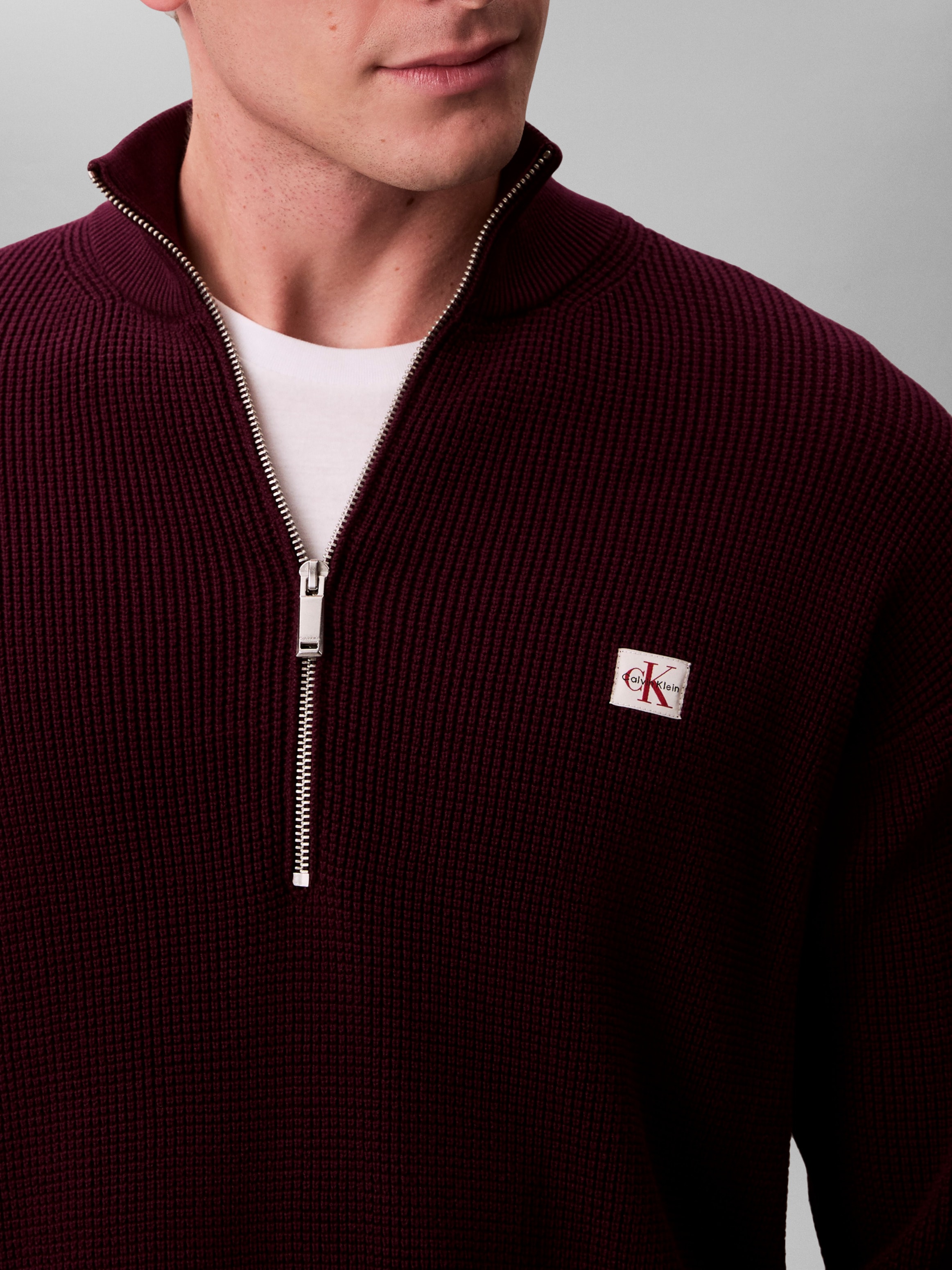 Calvin Klein Jeans Pull en tricot Troyerkragen mit Reissverschluss, Regular Fit