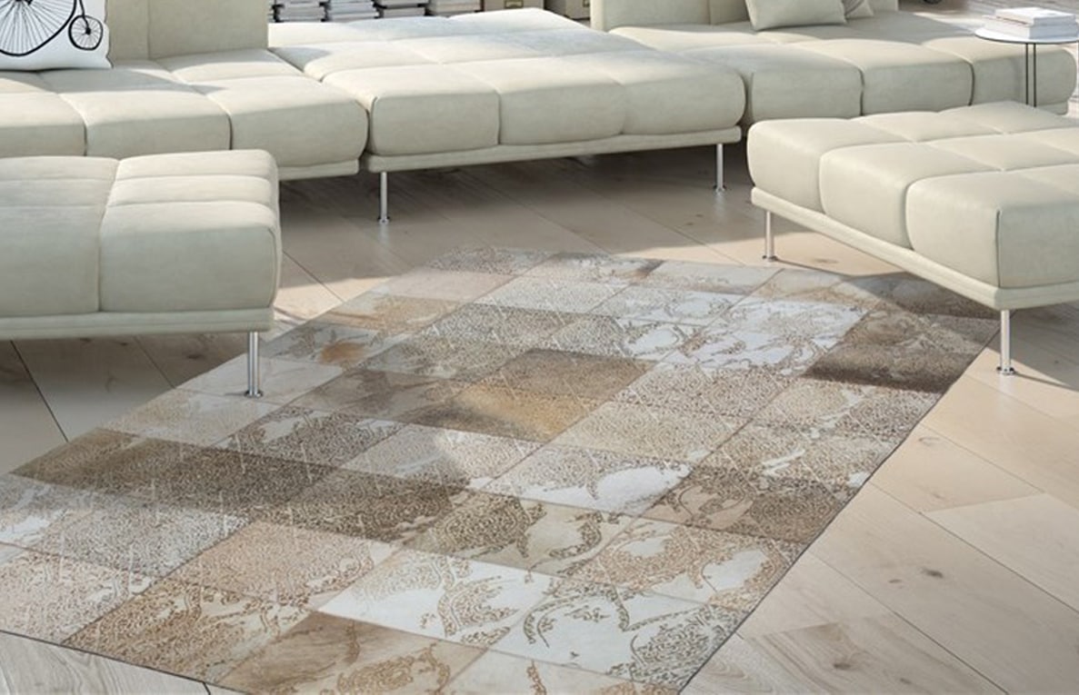 Kayoom Tapis »Cobra 343« Rectangulaire 18 mm Höhe Teppich aus Leder, gelasertes Design, handgefertigtes Unikat