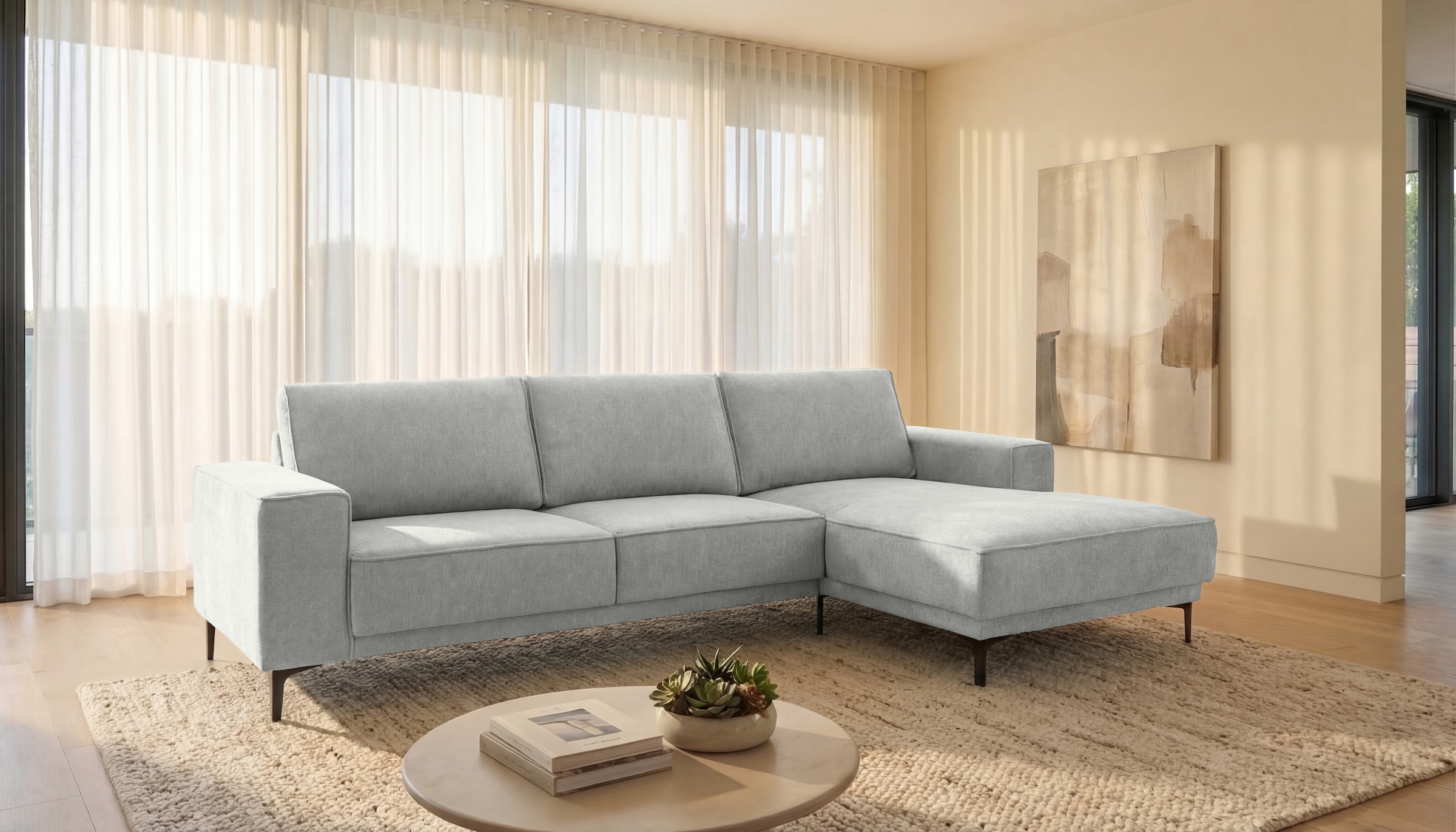 GOODproduct Canapé d'angle »OLAND Struktur L-Form, B: 280 cm, Skandi-Design« forme en L, 280 cm, suspension à ressorts ondulés, design scandinave, pieds en métal