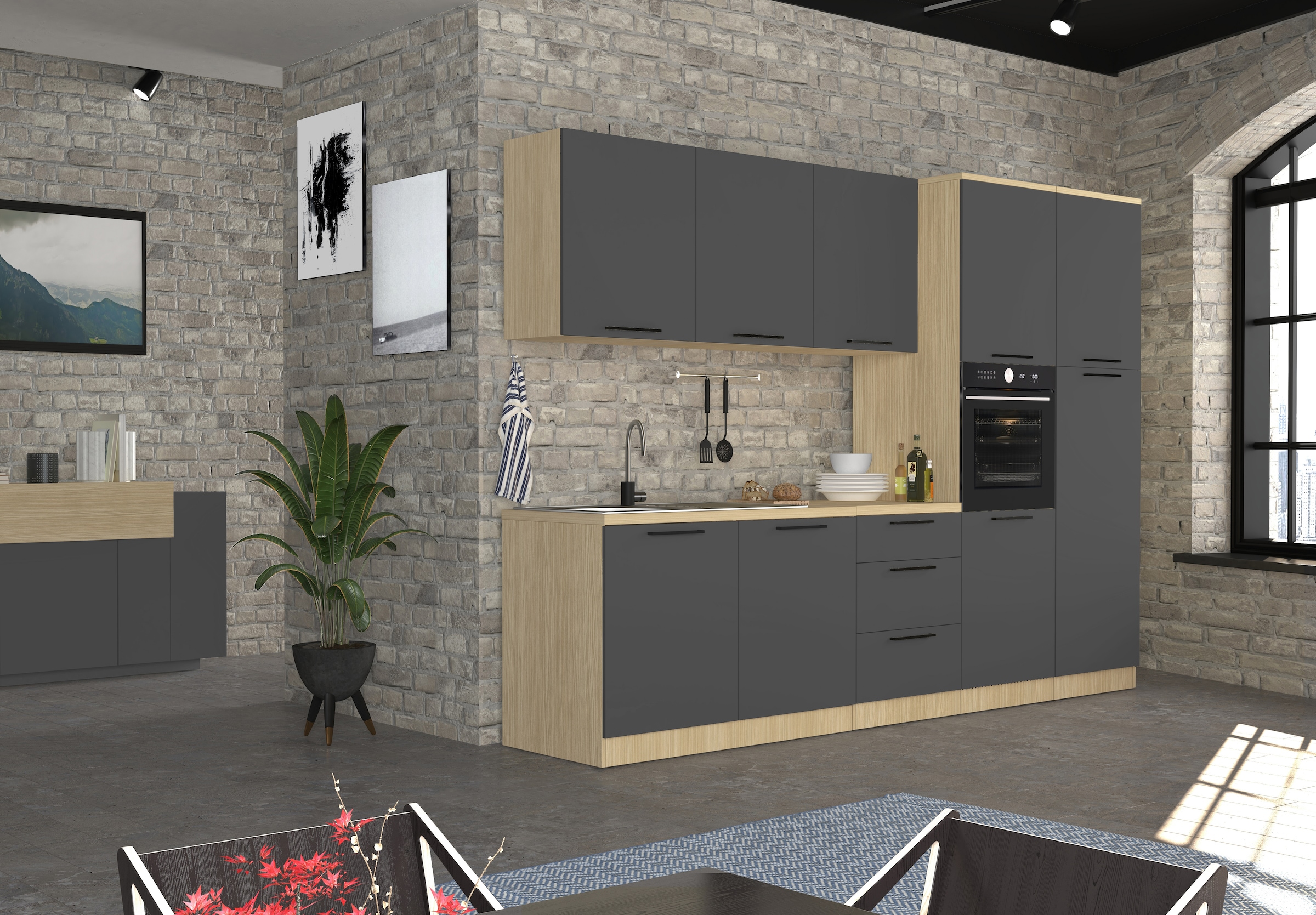 KOCHSTATION Armoire d'encastrement pour four »Luna, Backofenschrank, Backofen-Hochschrank, Made in Italy« B/T/H: 60×60×214,5 cm, Oberplatte mit 25 mm Stärke