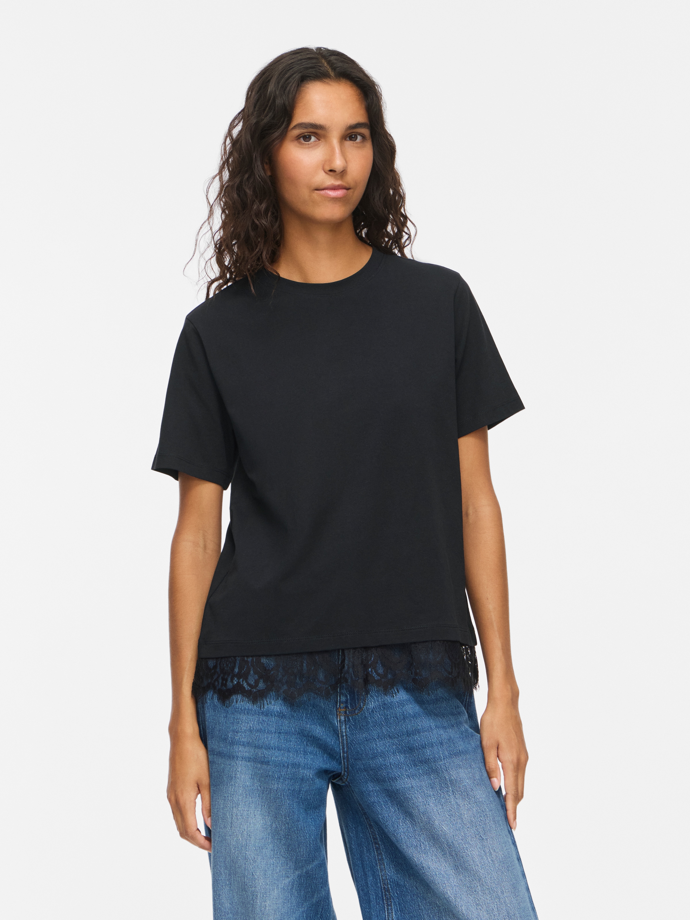 Vila T-shirt »VINORA S/S LACE T-SHIRT - NOOS« mélange de coton,