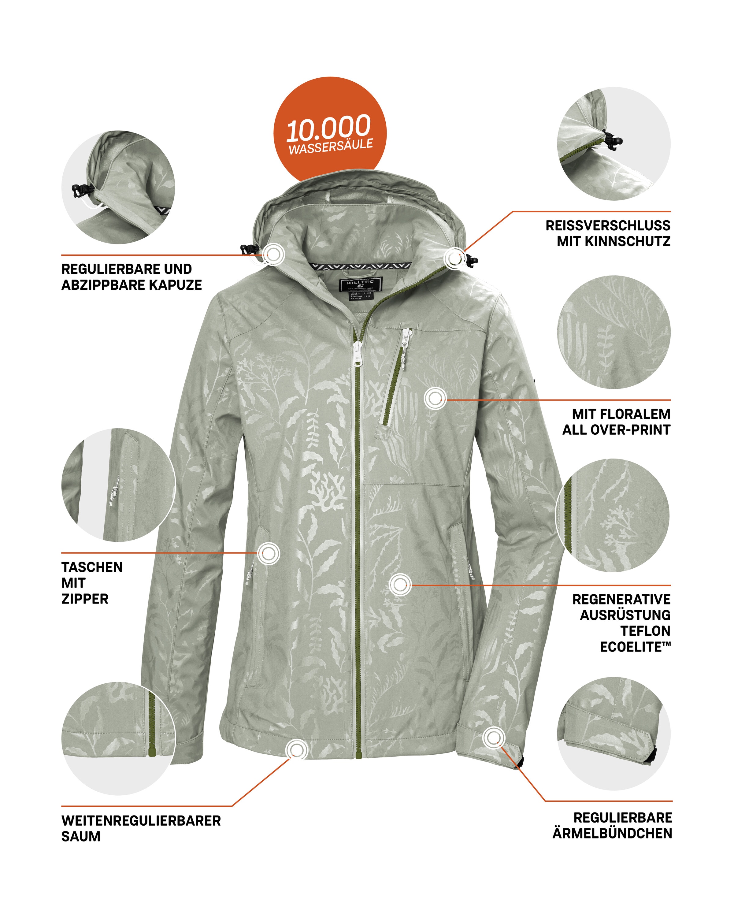 Killtec Veste softshell »KOS 122 WMN SFTSHLL JCKT FLORAL« veste softshell : coupe-vent et imperméable, respirante, capuche amovible