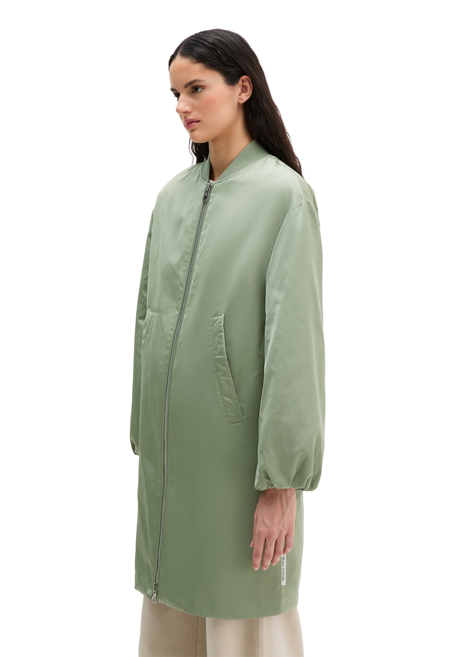 Marc O'Polo Langmantel im Aviator-Stil regular aus recyceltem Polyester-Twill