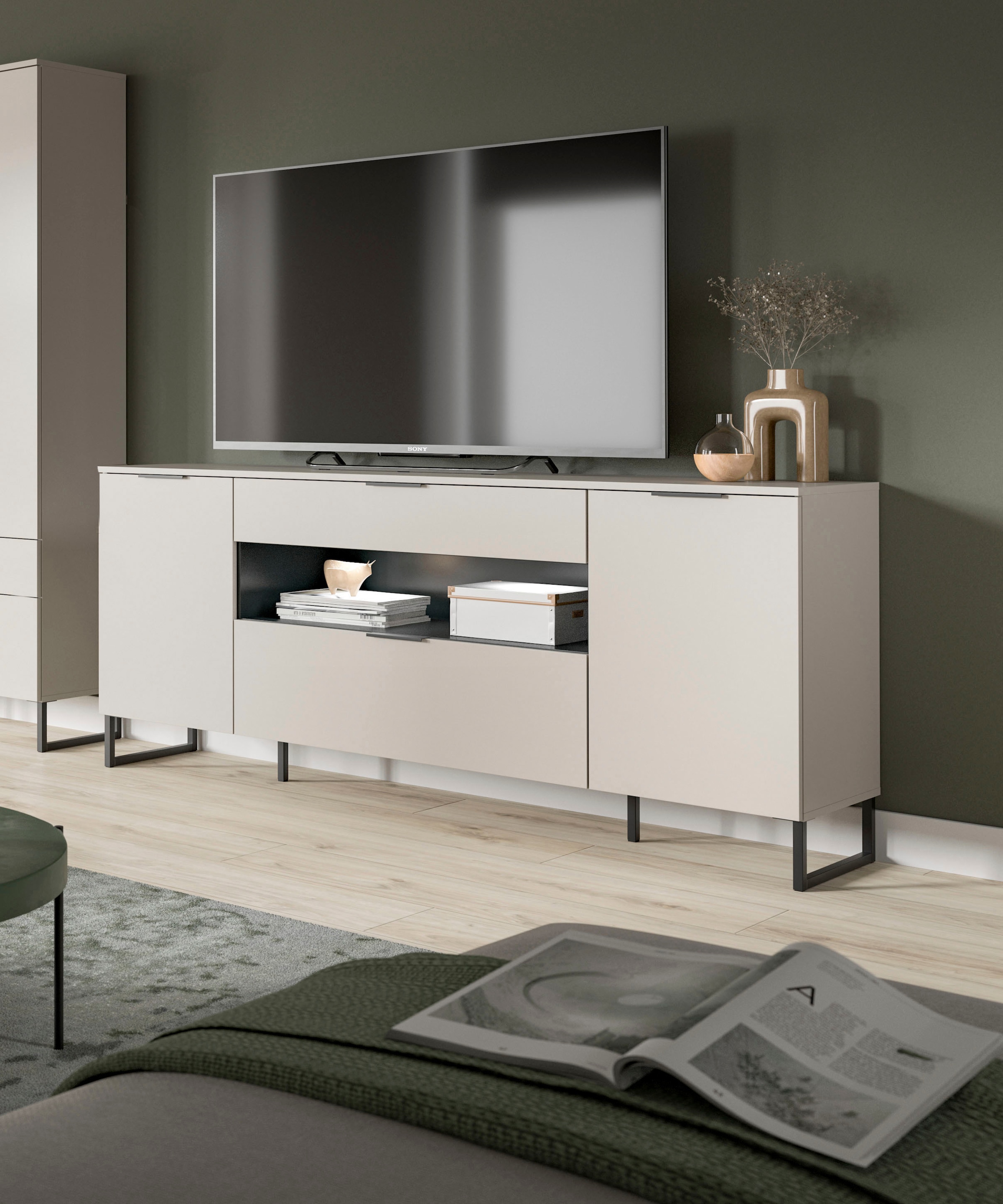 Home affaire Sideboard »ADIO, Breite 185cm, 2 Türen, 1 Schubkasten, 1 Klappe, mit Metall-Kufen« 1 cuis tlg. Highboard, Kommode, Lowboard, Schrank, Wohnzimmerschrank, Anrichte