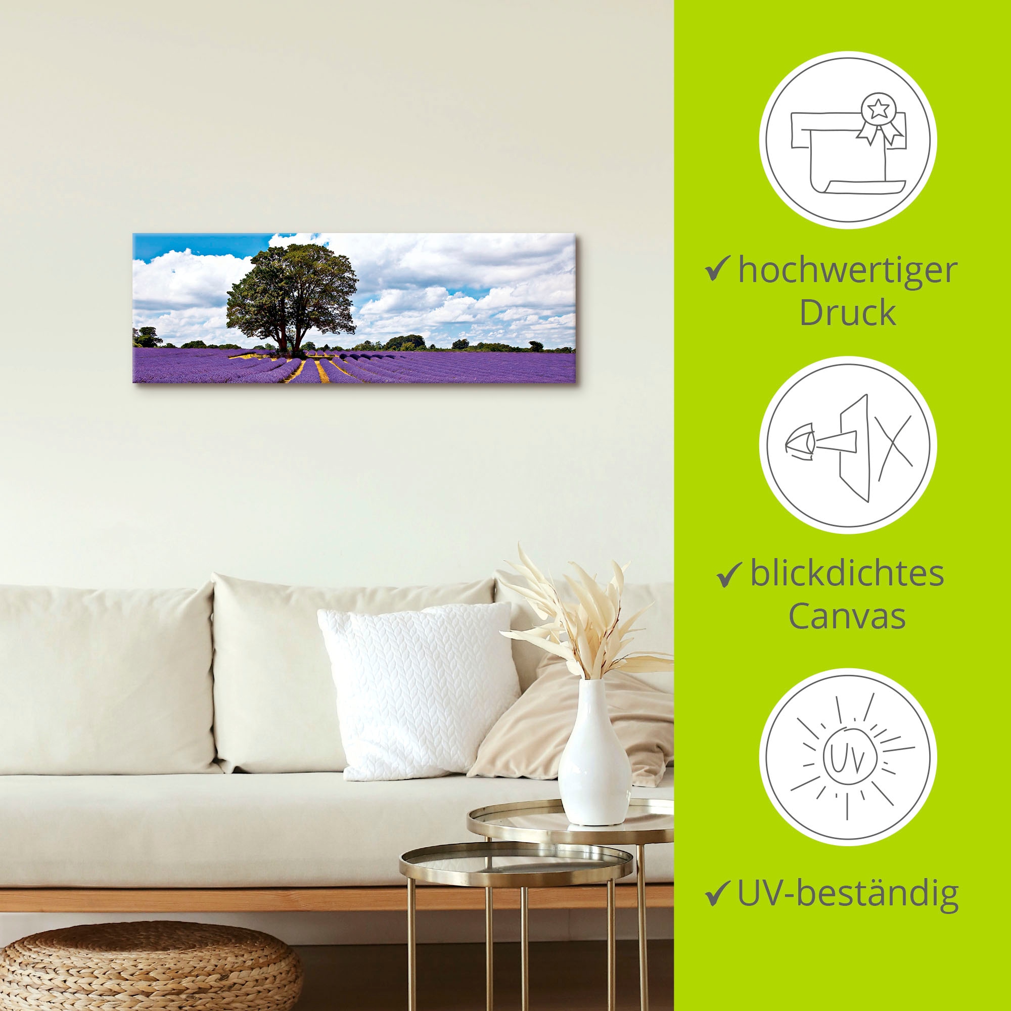 Artland Leinwandbild »Schönes Lavendelfeld im Sommer« Felder 1 Stk. tlg. auf Holzrahmen gespannt