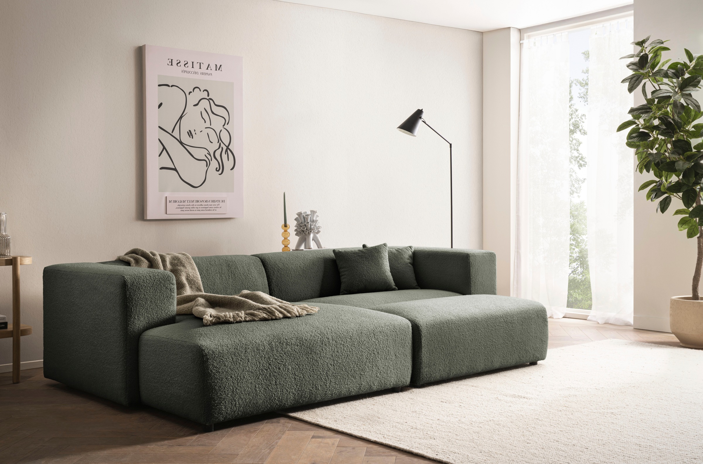 Home affaire Coin rembourré »BAKELS, Ecksofa-Set mit Hocker, L-Form mit Schlaffunktion« Ecksofa-Set (incl. Hocker) im trendigen Megacord