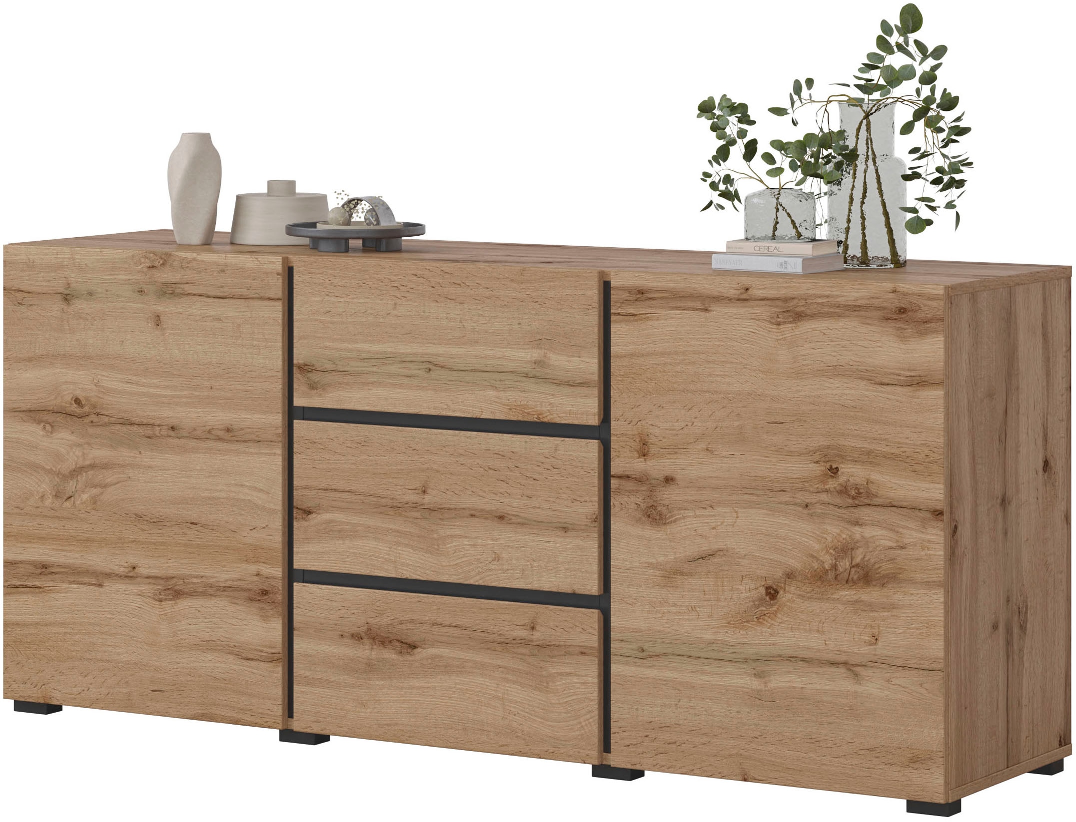 GOODproduct Sideboard »Cross, Breite 150 cm, moderne grifflose Kommode, 2Türen/3 Schubkästen« Schubladenkommode mit viel Stauraum, Einlegeböden verstellbar