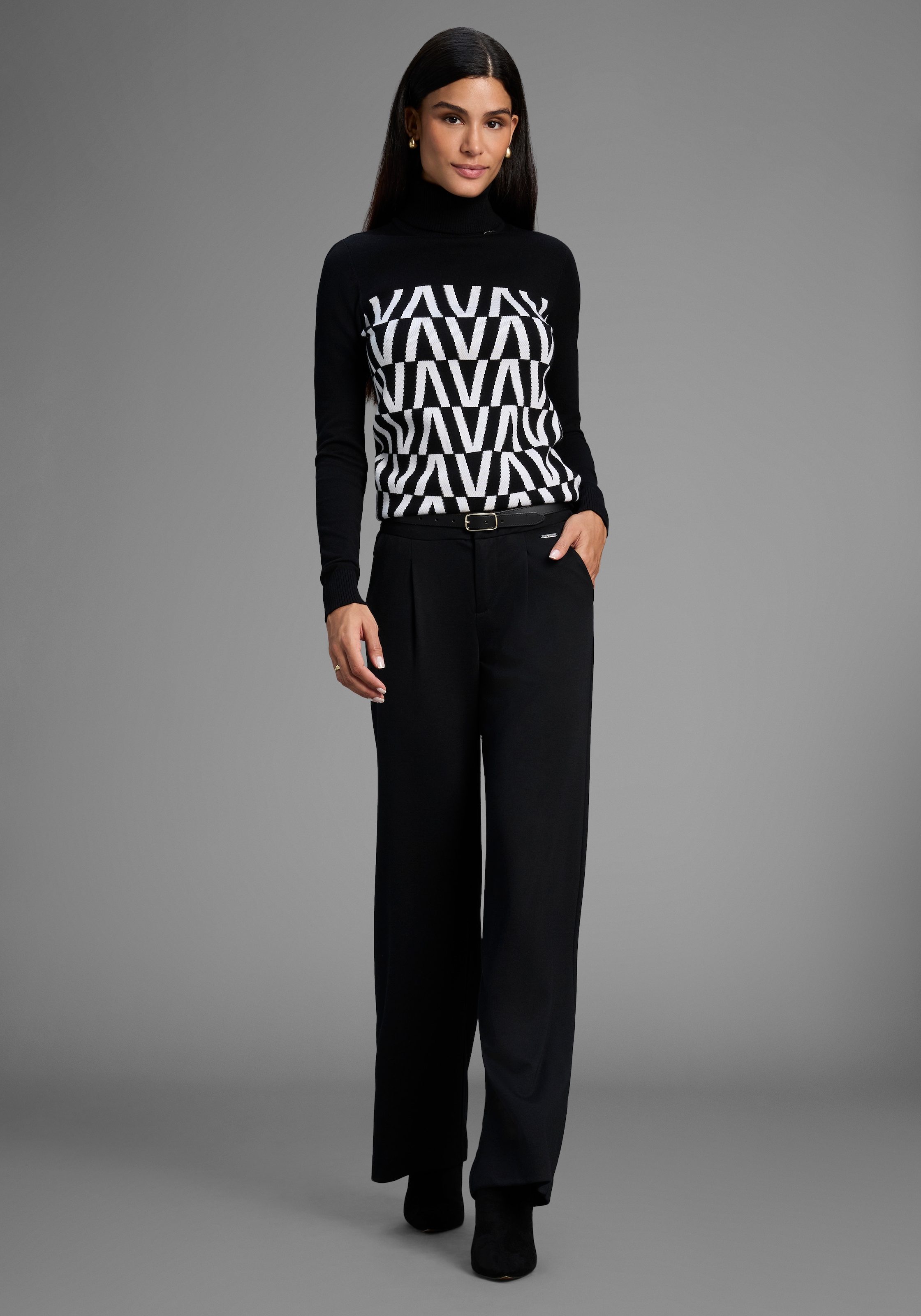 Bruno Banani Pull à col montant in grafischem Strickmuster - NEUE KOLLEKTION