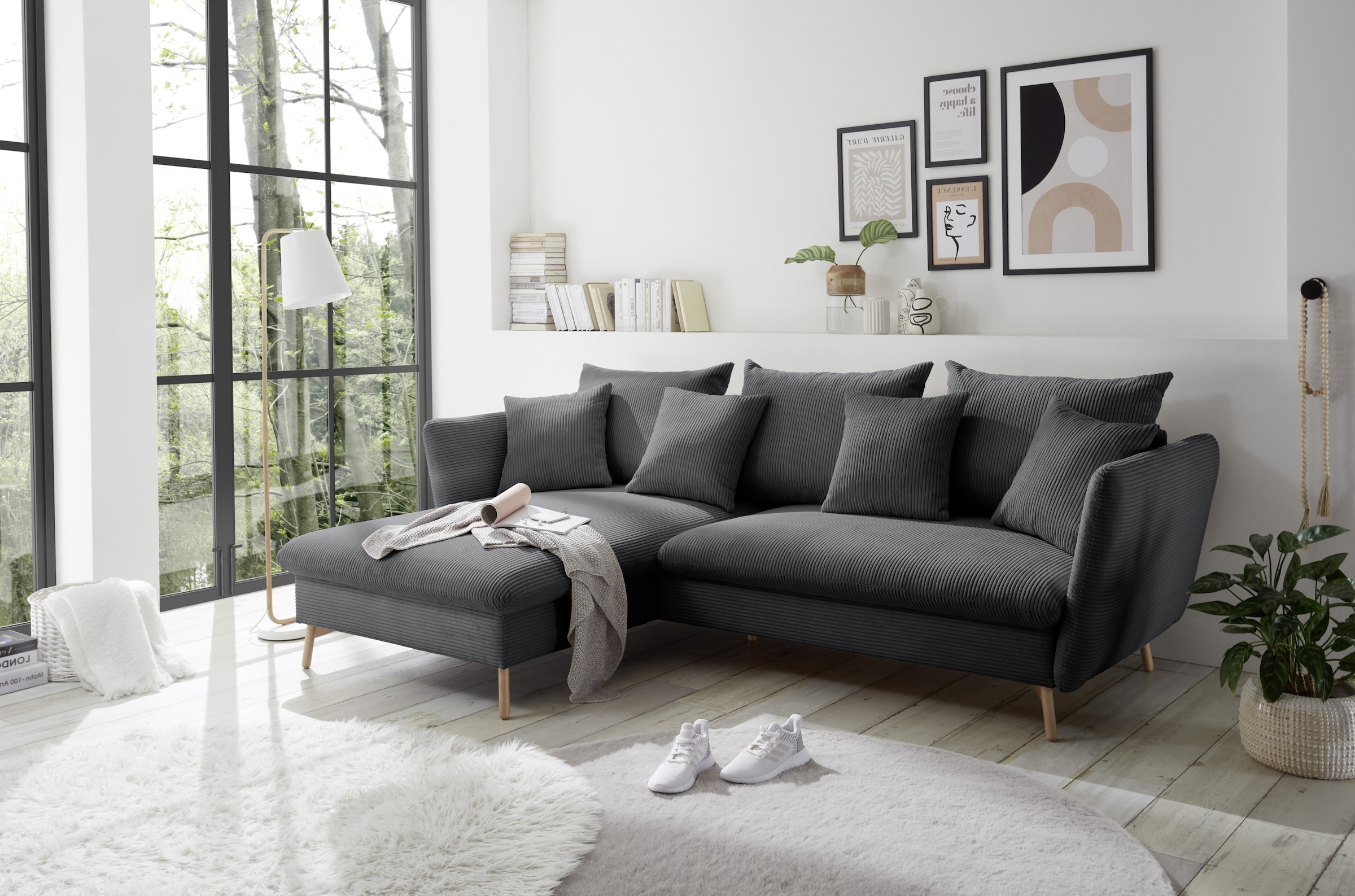 GOODproduct Canapé d'angle »MERLE, 258 cm, L-Form, traumhafter Cord,« avec fonction lit et coffre, surface couchage 224 x 139