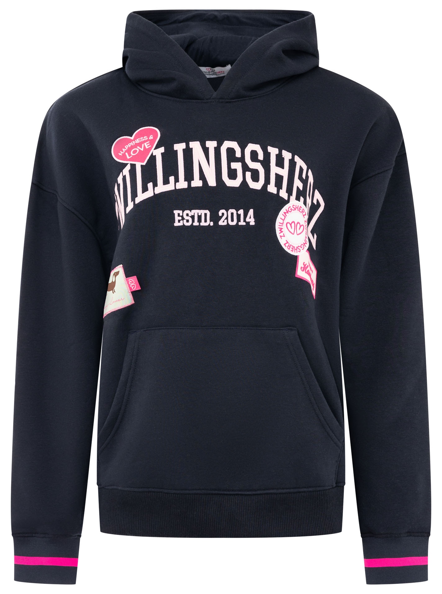 Zwillingsherz Hoodie »"Zwillingsherz Patches"«, coupe oversize, capuche, grand lettrage et patches, poche kangourou
