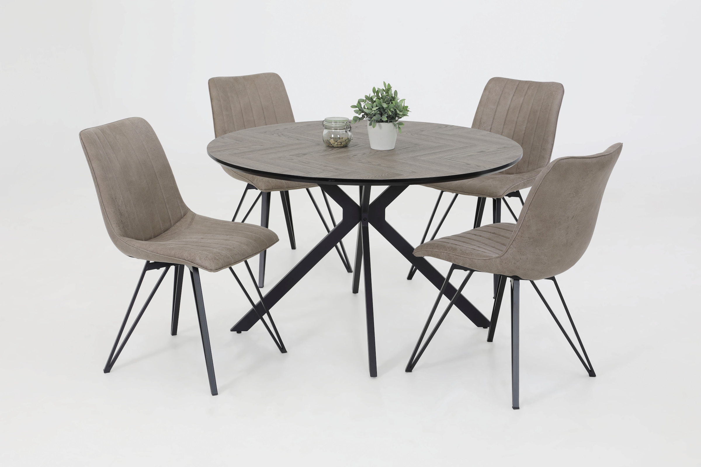 HELA Table de salle à manger »PETRA« 1 cuis tlg. rund, Schweizer Kante, MDF, Fischgrät Nachbildung