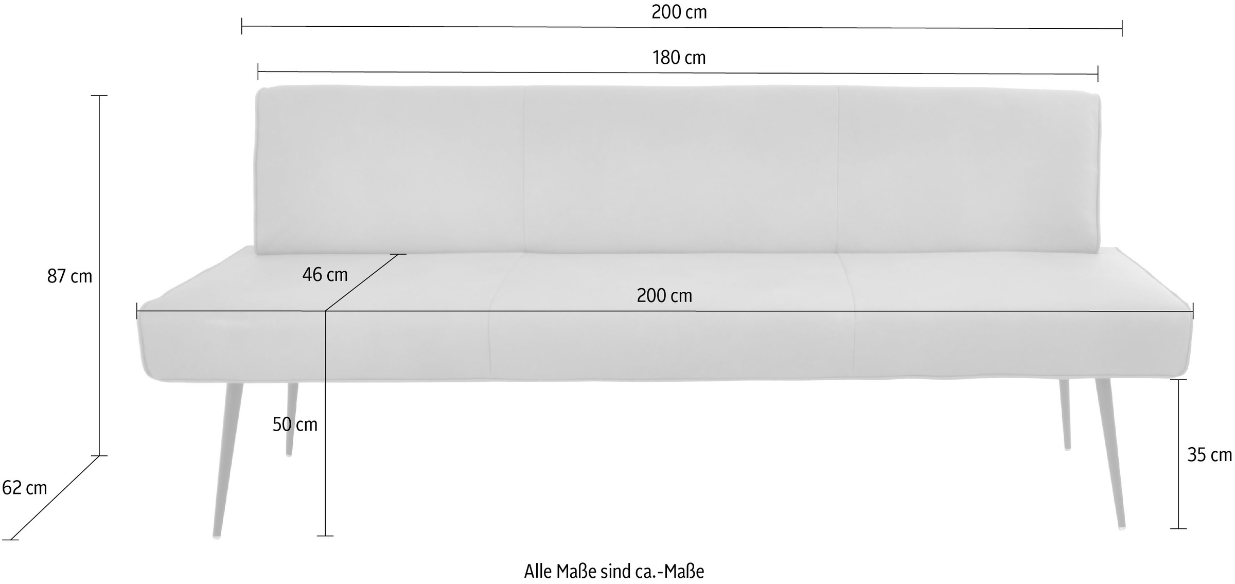 K+W Komfort & Wohnen »Giacomo I Polsterbank« Metallfüsse in schwarz, wahlweise in der Breite 200cm oder 177cm