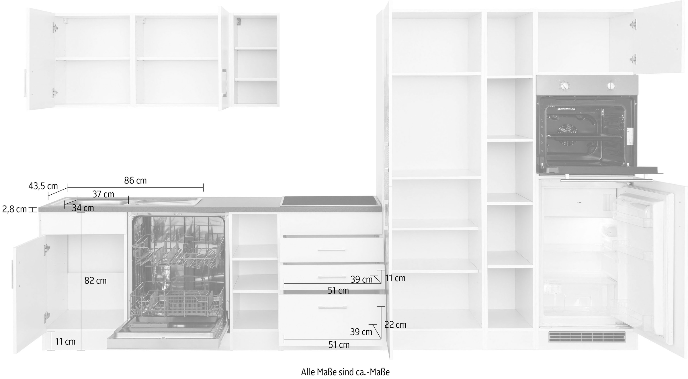 KOCHSTATION Kitchenette »KS-Paris – Küchen mit einzigartigen Fotomotiven auf den Fronten« largeur 350 cm, option appareils électriques et induction