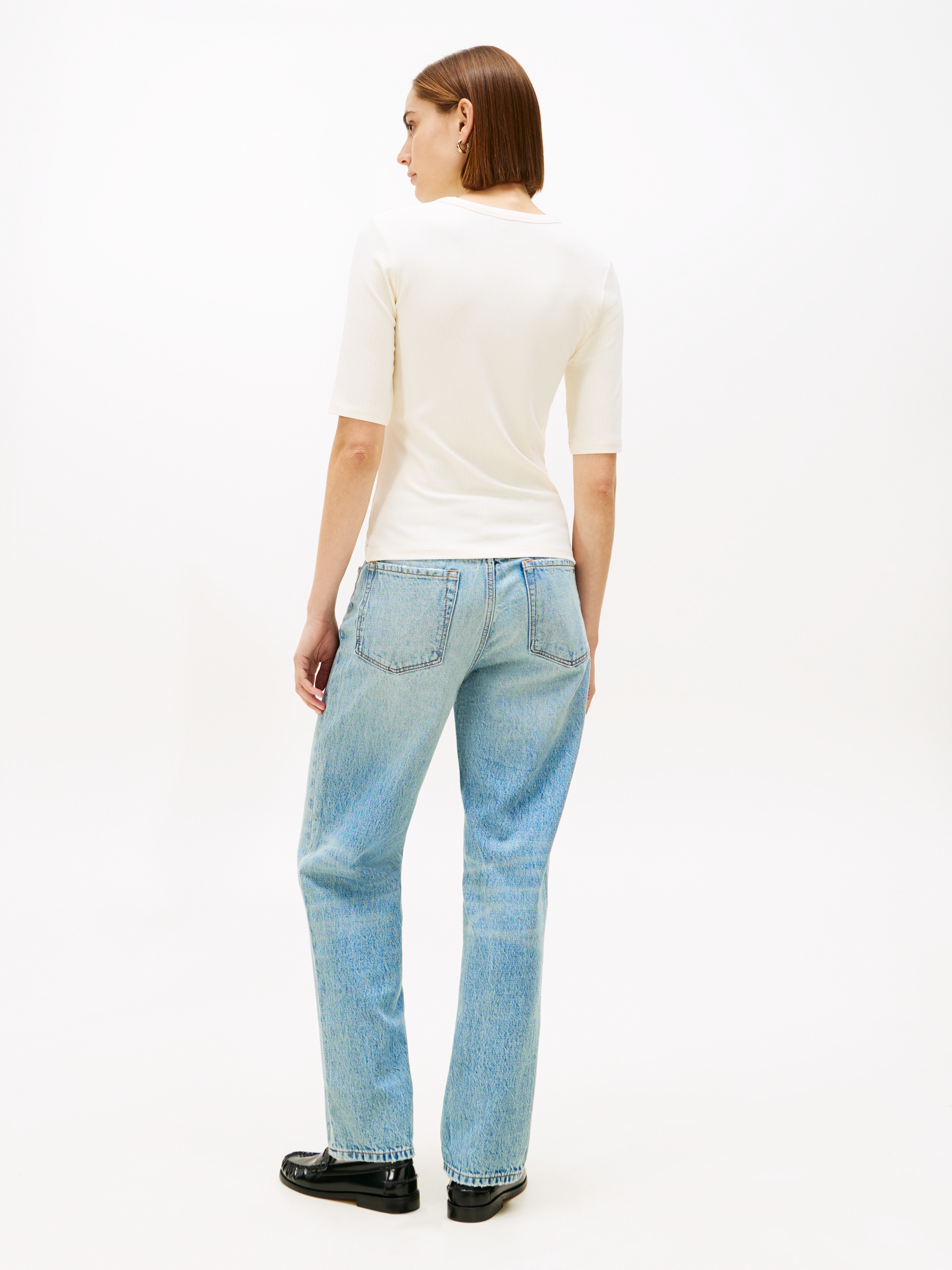 Tommy Hilfiger T-shirt à manches courtes »SLIM 5X2 RIB C-NK 1/2 SLV mit Rundhals und Rippstruktur« uni, décontracté, coupe slim, mélange viscose, col rond