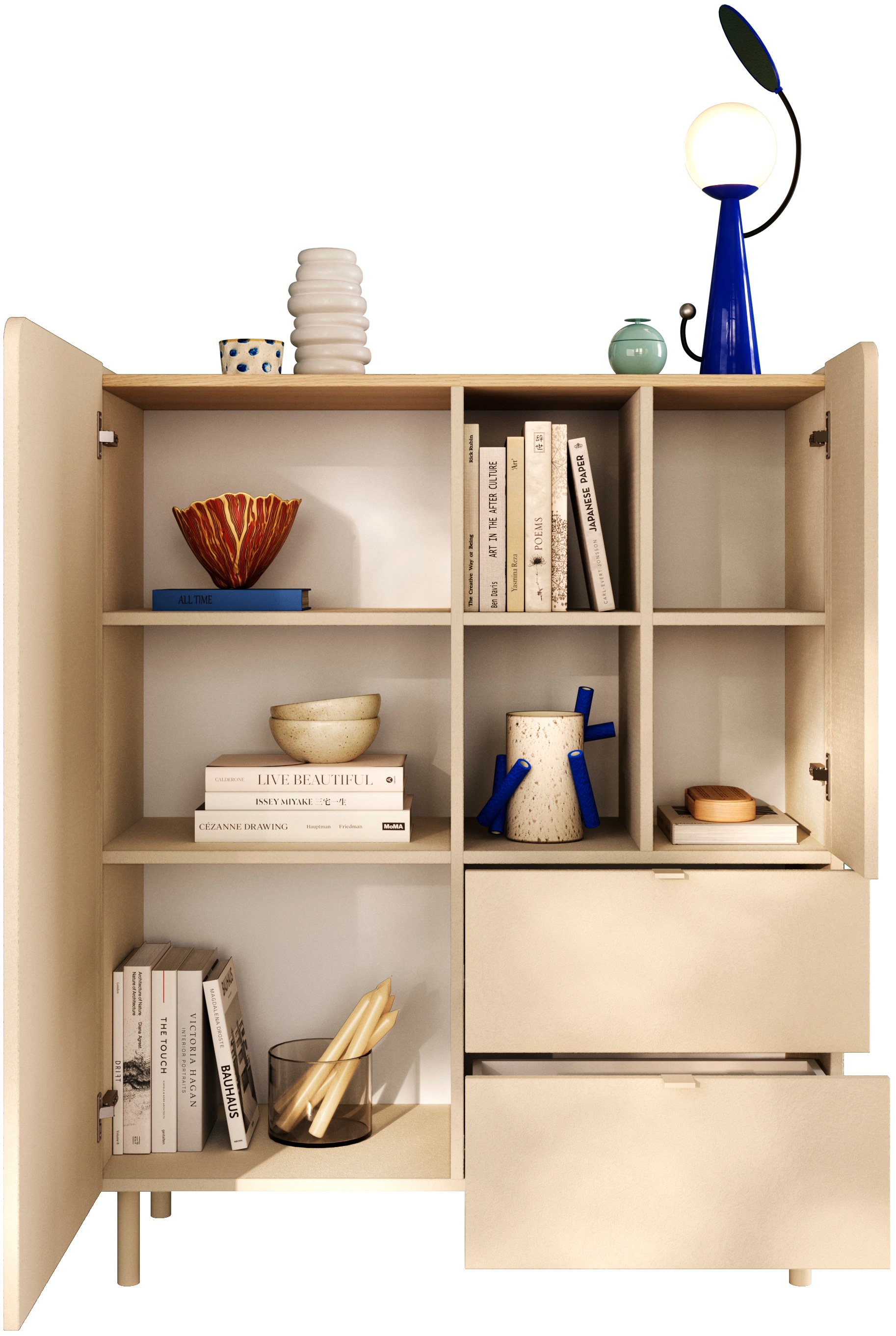 GOODproduct Buffet haut »Dobbiaco, B/H 101/124 cm, 2 Türen, 2 Schubkästen, Stauraumschrank« Top intégré, pieds en métal droits, porte avec arrondi