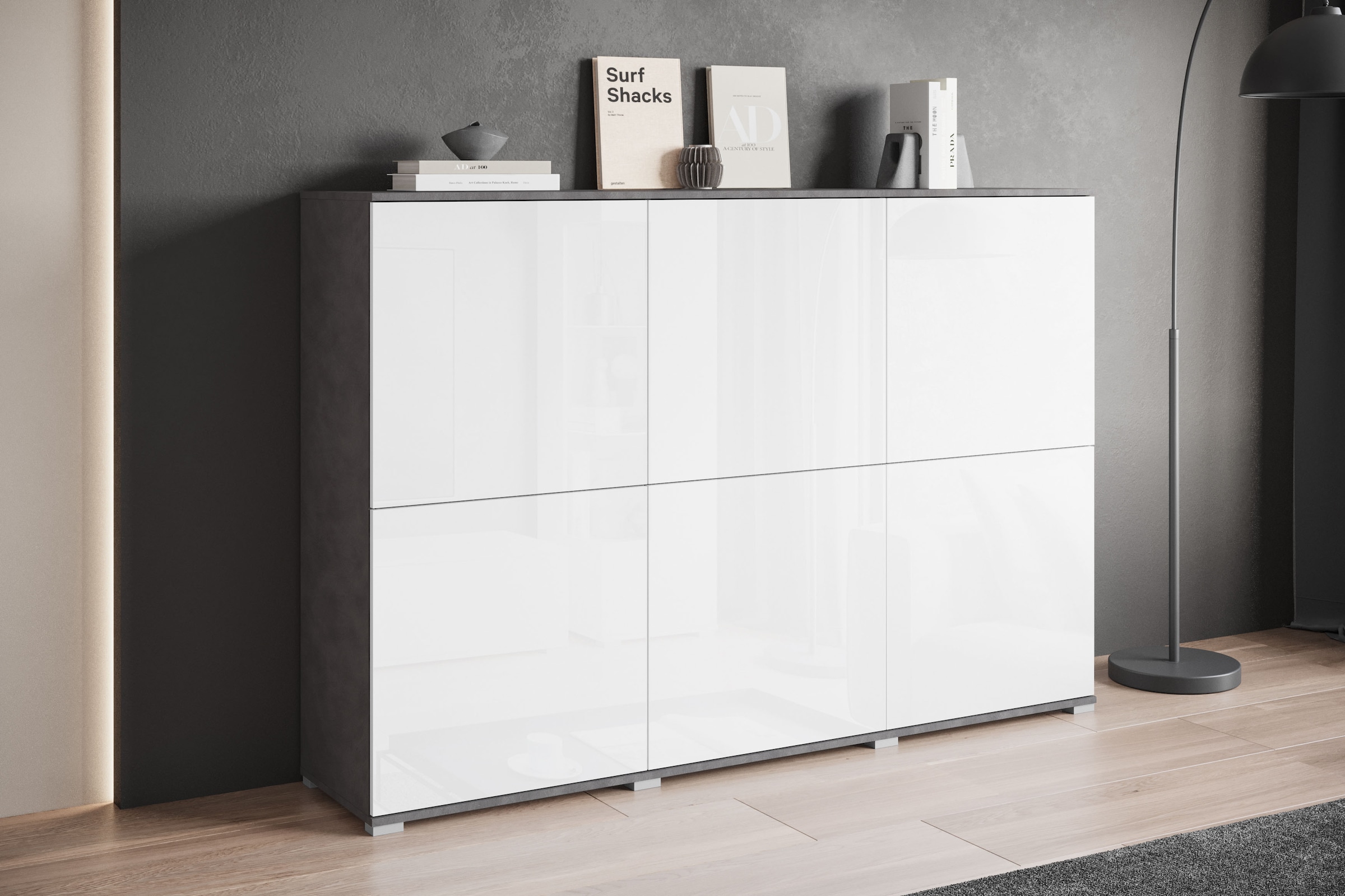 GOODproduct Buffet haut »Kenia, moderne grifflose Hochkommode mit 6 Türen, Breite 180 cm« 1 cuis tlg. façades push-to-open, étagères réglables en hauteur