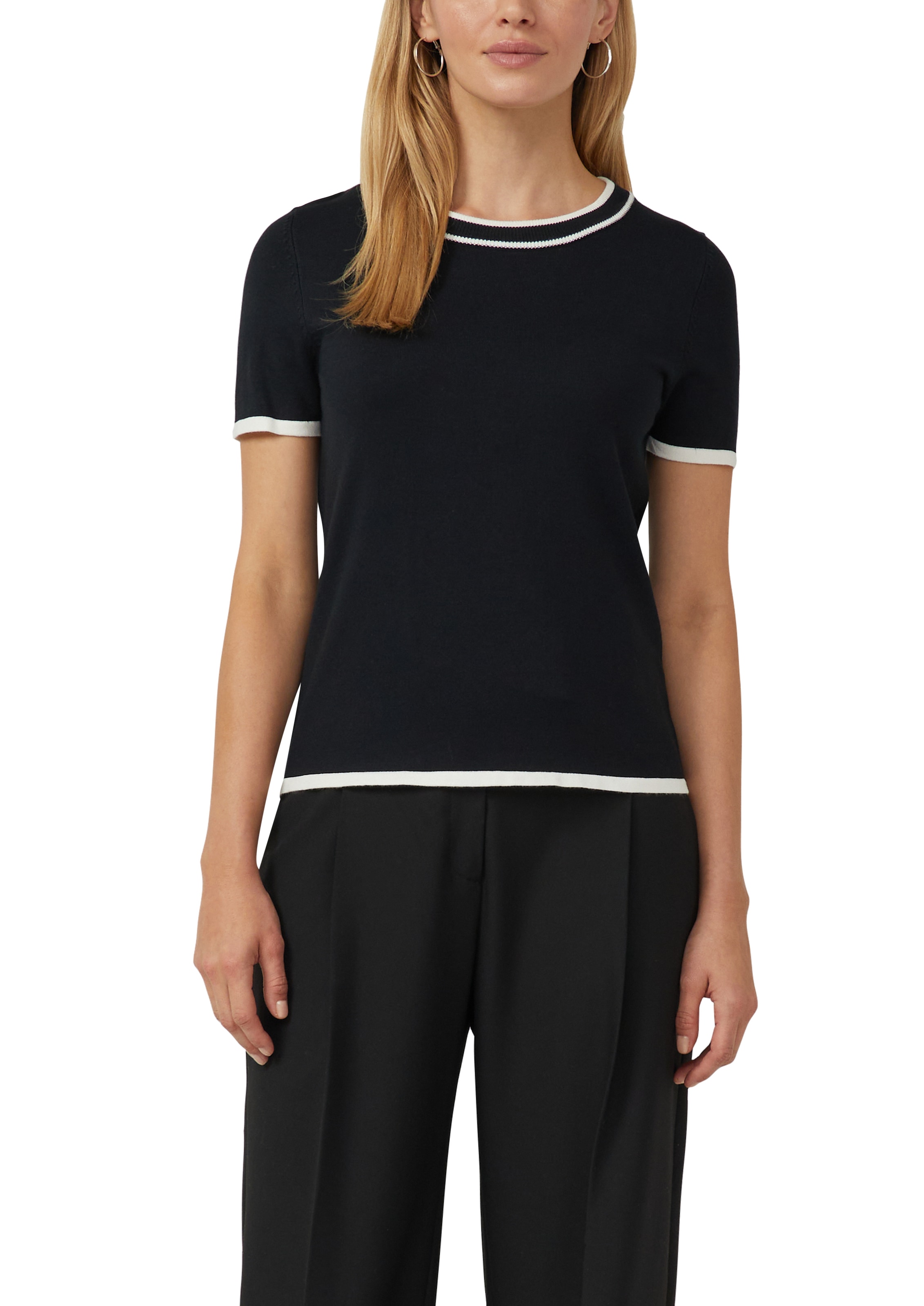 s.Oliver BLACK LABEL Pull à manches courtes maille fine, col rond avec bordures contrastées