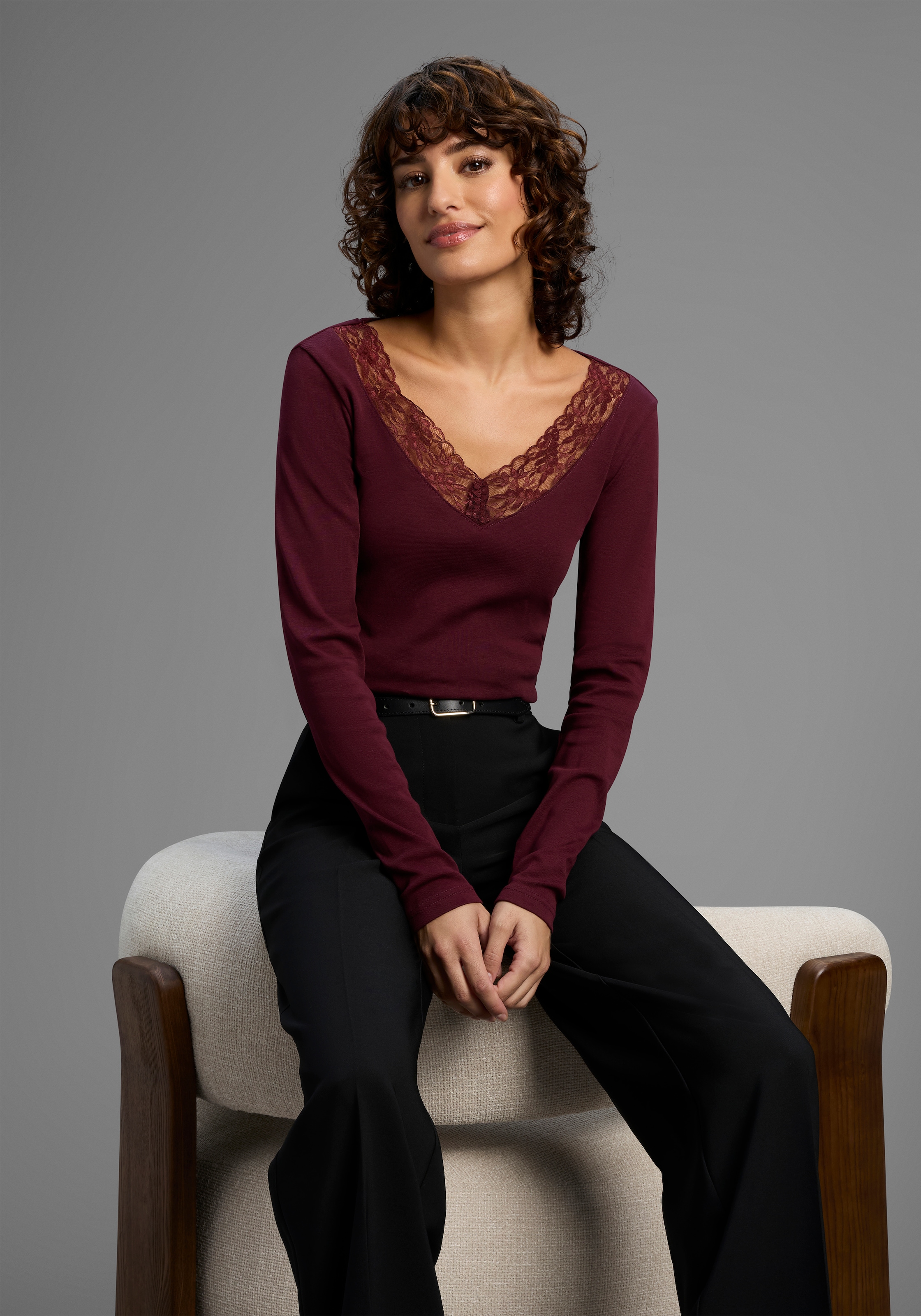 Laura Scott T-shirt à manches longues Packung, 2 cuis tlg. mit toller Spitzenkante - NEUE KOLLEKTION