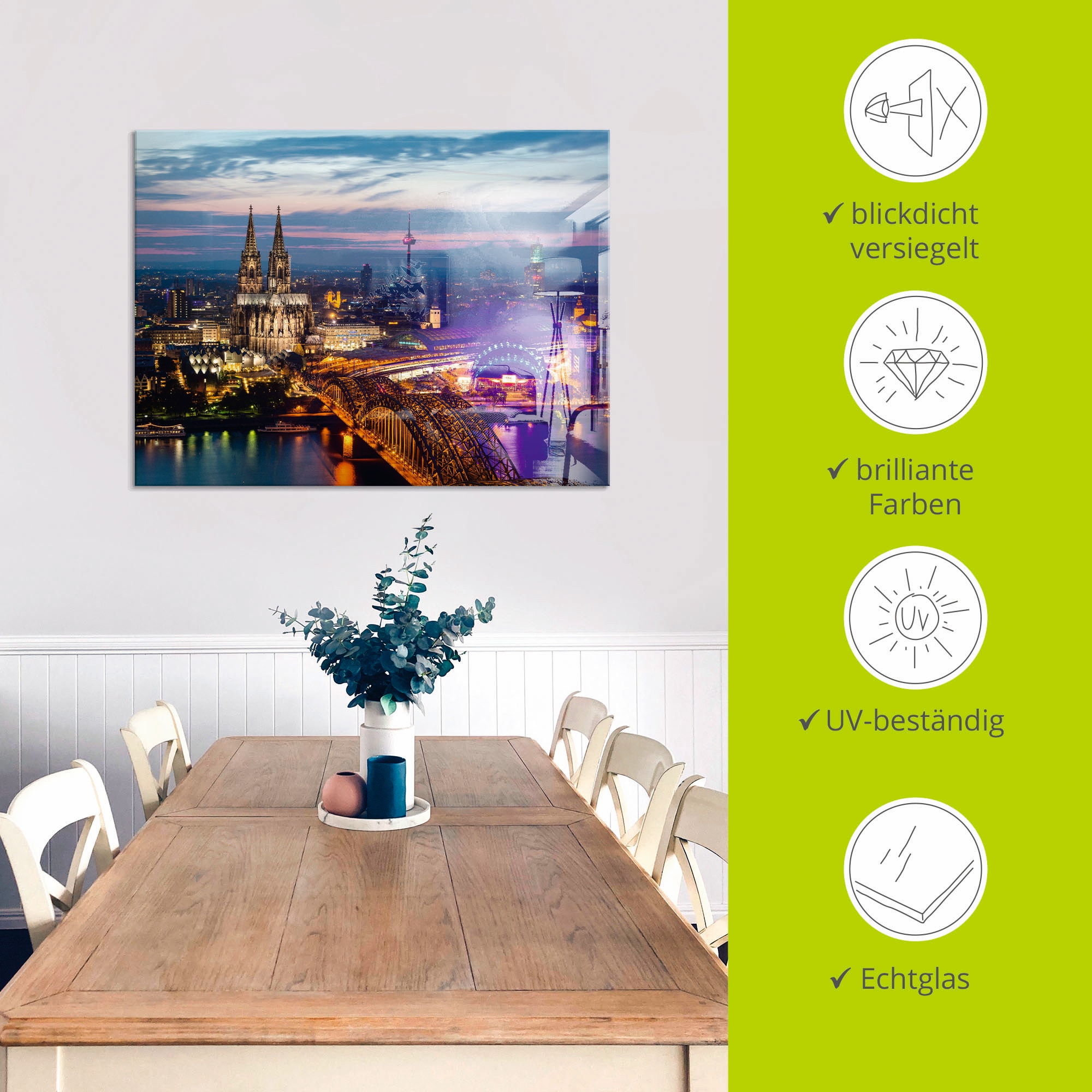 Artland Glasbild »Köln Panorama am Abend« Deutschland 1 Stk. tlg. in verschiedenen Grössen
