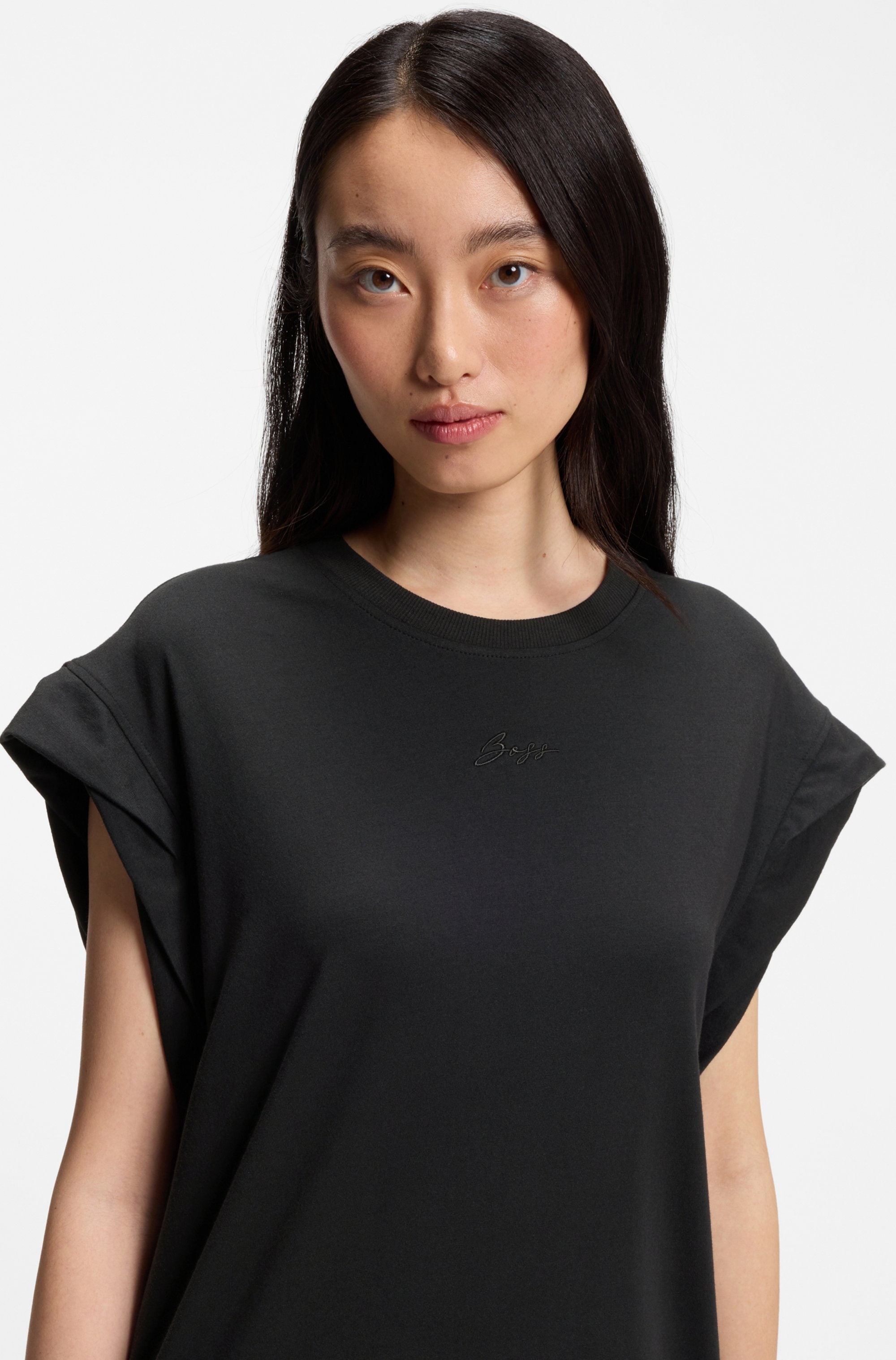 BOSS ORANGE Jerseykleid »Edress Premium Damenmode« mit Schlitzen, Logoschriftzug