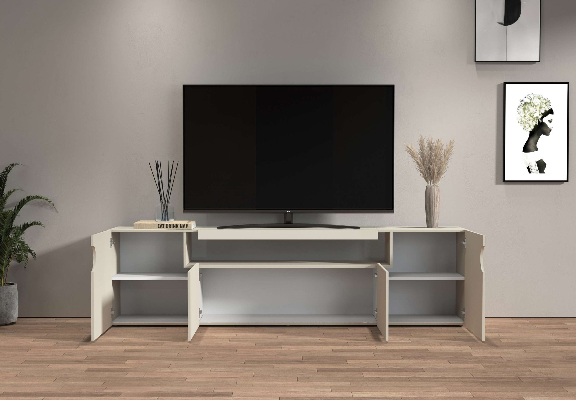 GOODproduct Lowboard »REAL,Lowboard,TV-Kommode,TV-Möbel,TV-Bank« 1 Stk. tlg. Mit 4 Türen, davon 2 abgerundet, die ein ovales offenes Fach bilden